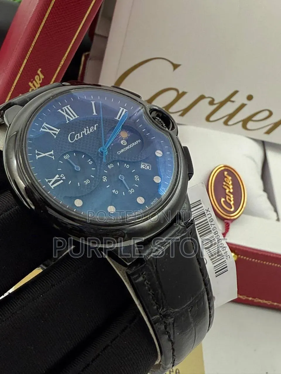 Cartier Active Chronograph Moon Day Night Indicator Leather Watch