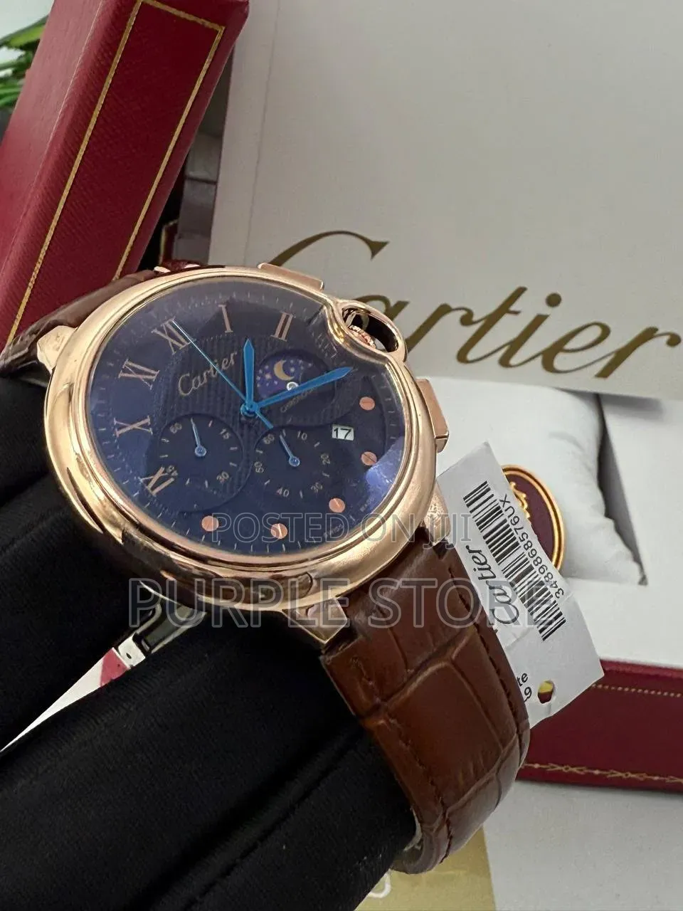 Cartier Active Chronograph Moon Day Night Indicator Leather Watch