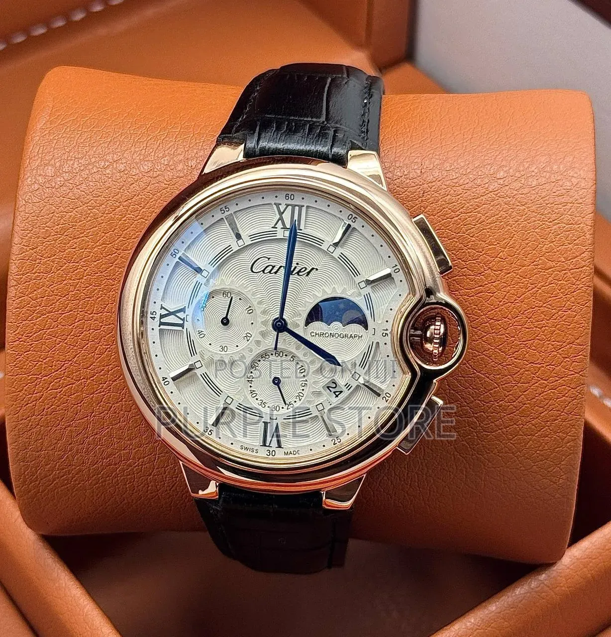 Cartier Functional Chronograph Leather Moon Day/Night Indicator Dial