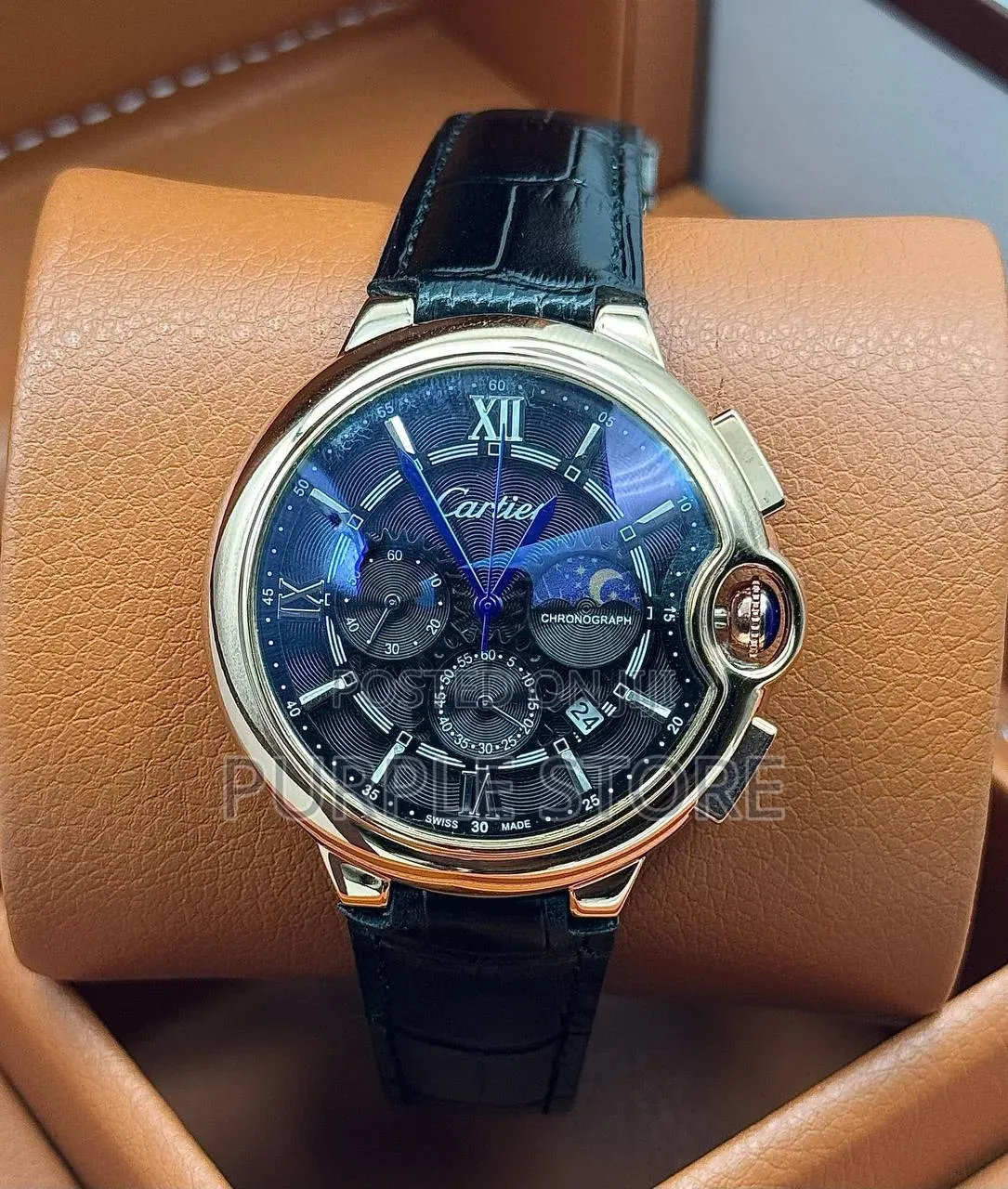 Cartier Functional Chronograph Leather Moon Day/Night Indicator Dial
