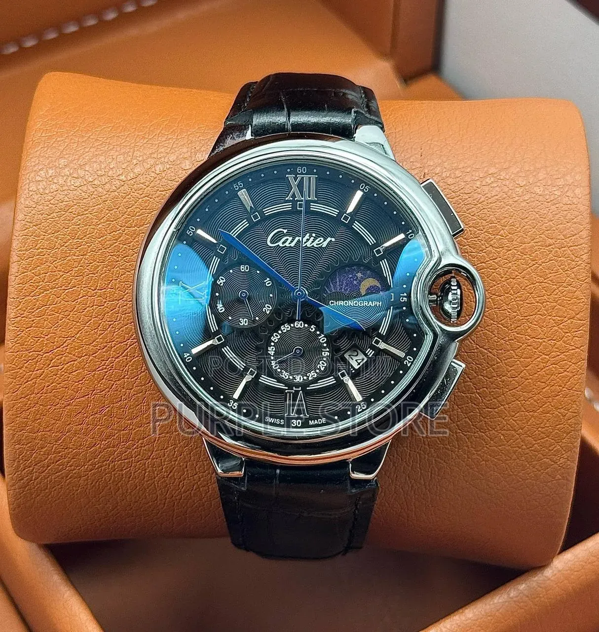 Cartier Functional Chronograph Leather Moon Day/Night Indicator Dial