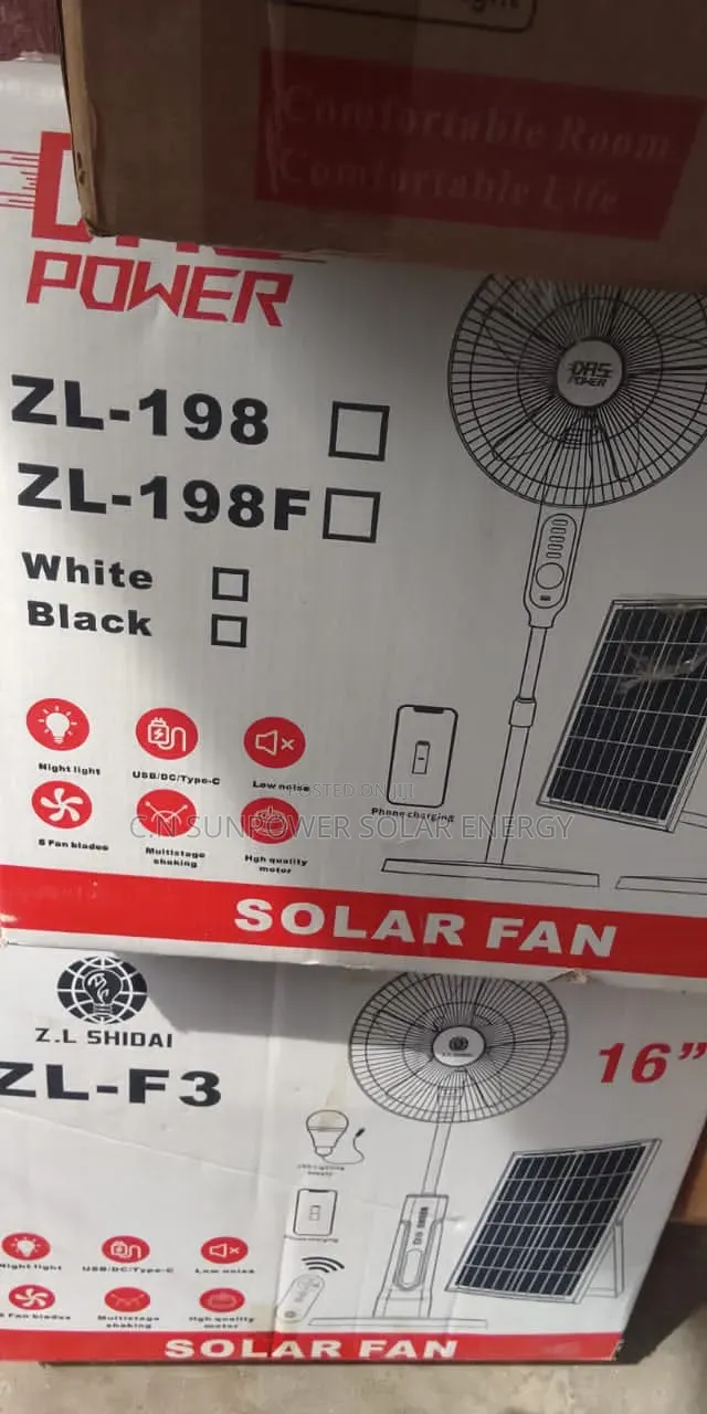 16" Zl 198 Solar Rechargeable Fan