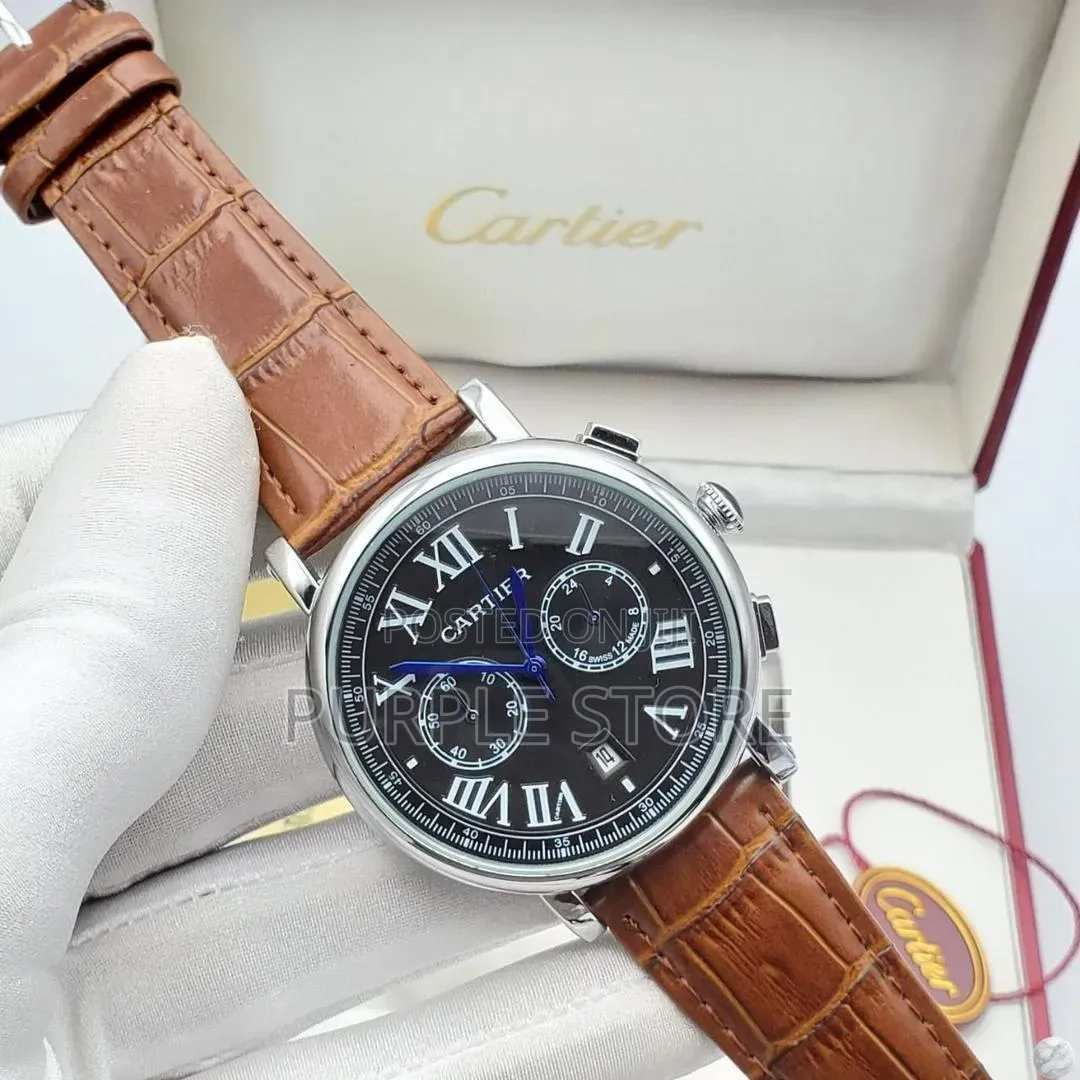 Cartier Leather Chronograph Watch in "Black and Brown" -Leather