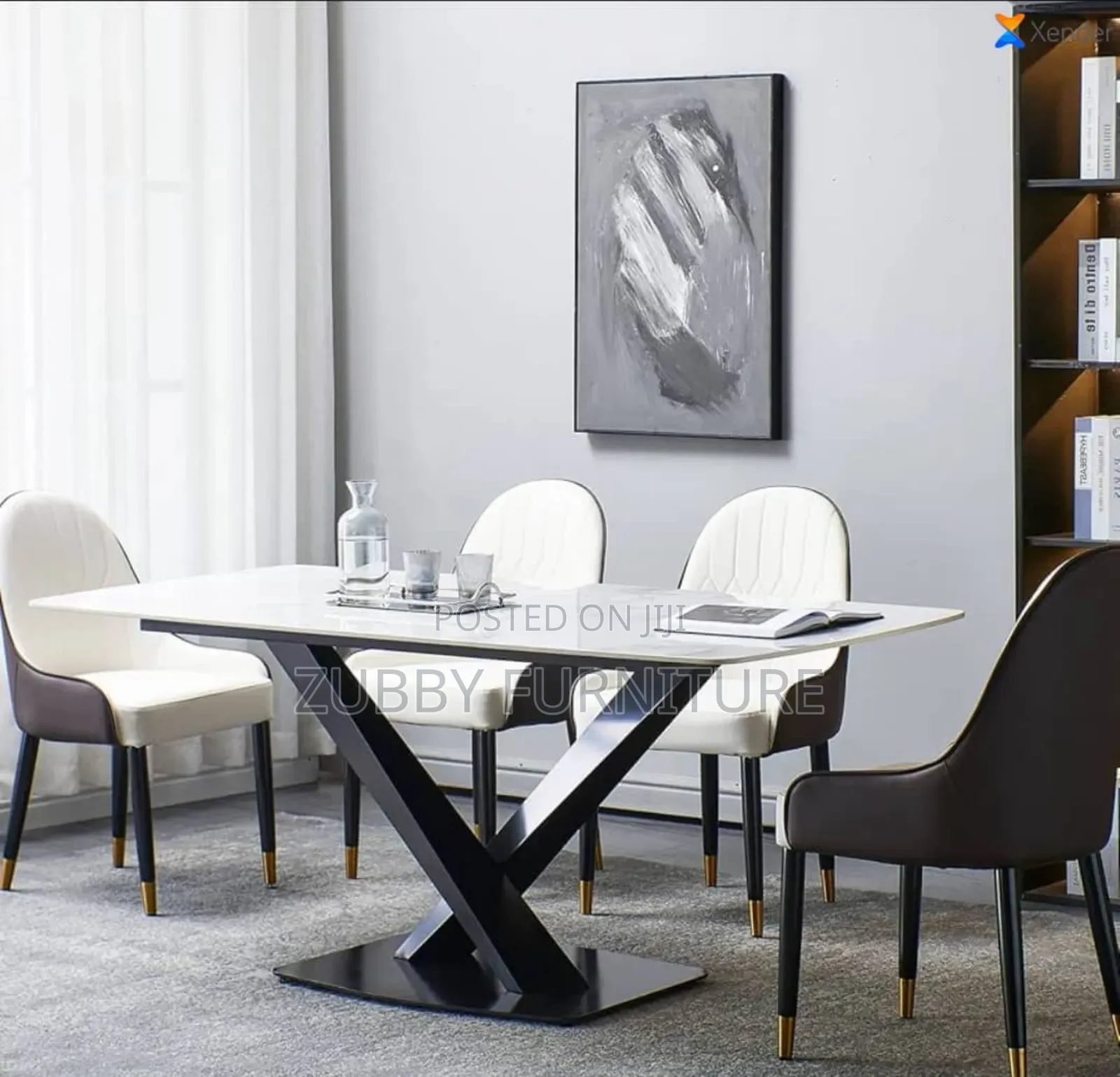 Quality and Imported Luxury Marble Top Dining Table by 6 Cha