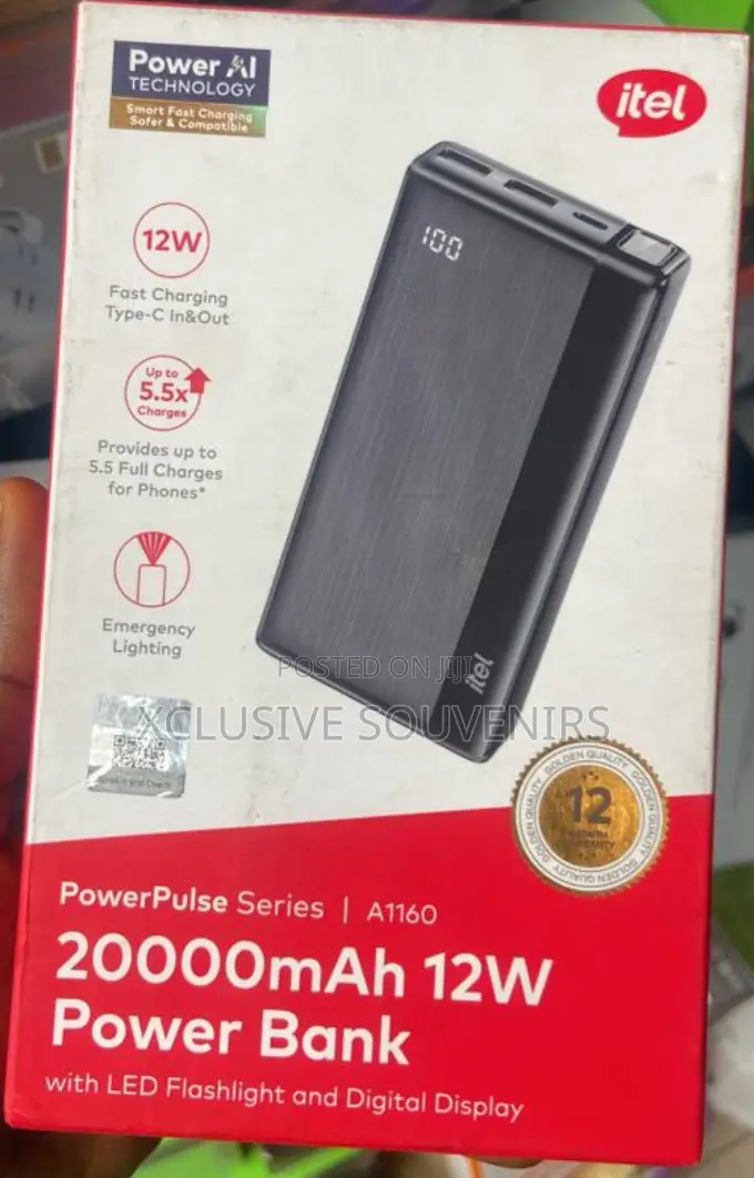 Itel 2000mah 12w Power Bank With Led Flash Light and Digital Display