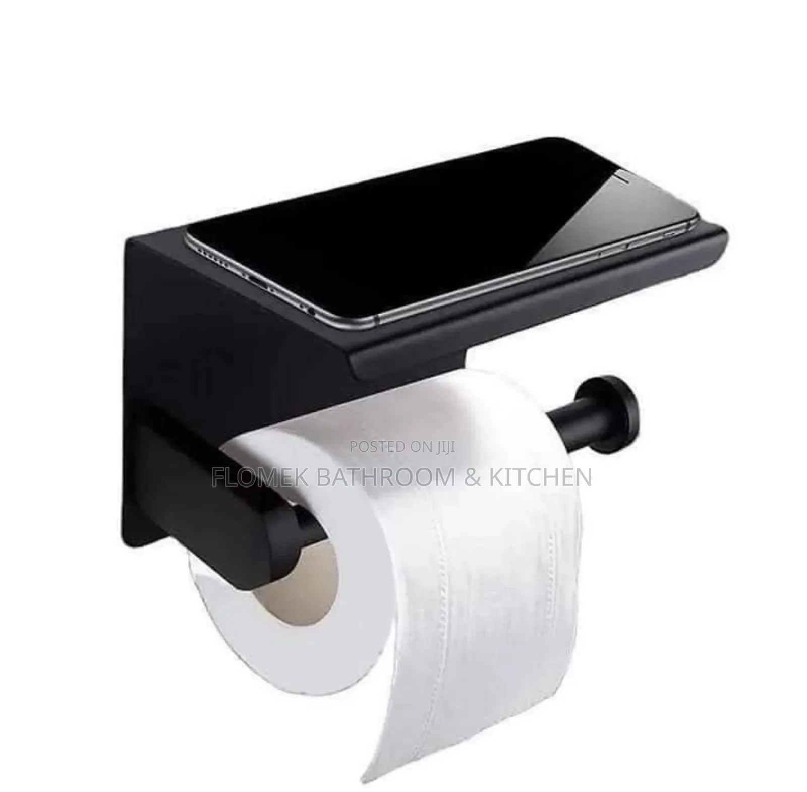 Luxury Black Toilet Roll Holder With Phone Shelf | Wall Mounted