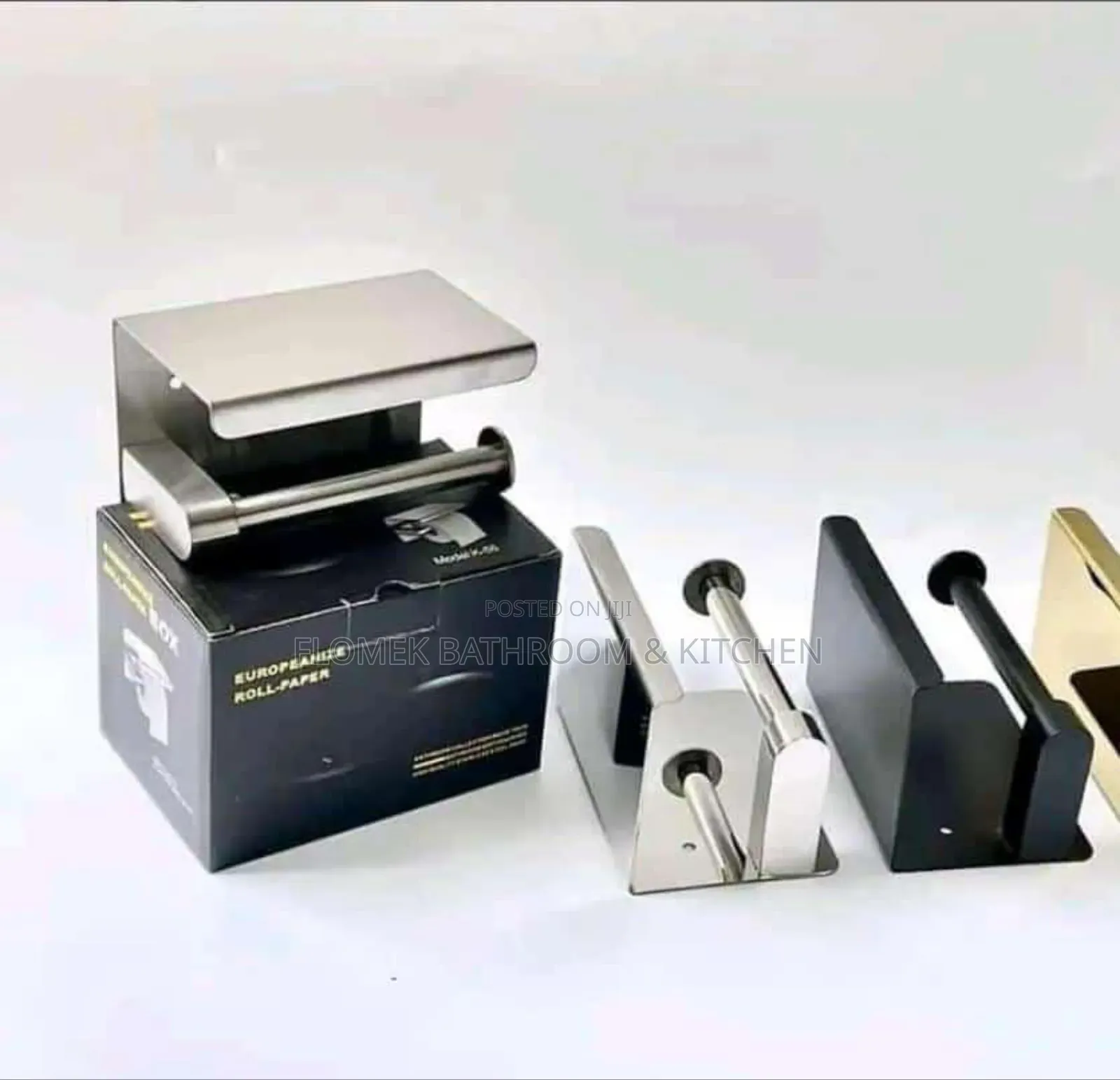 Luxury Silver Toilet Roll Holder With Phone Shelf | Wall Mounted.