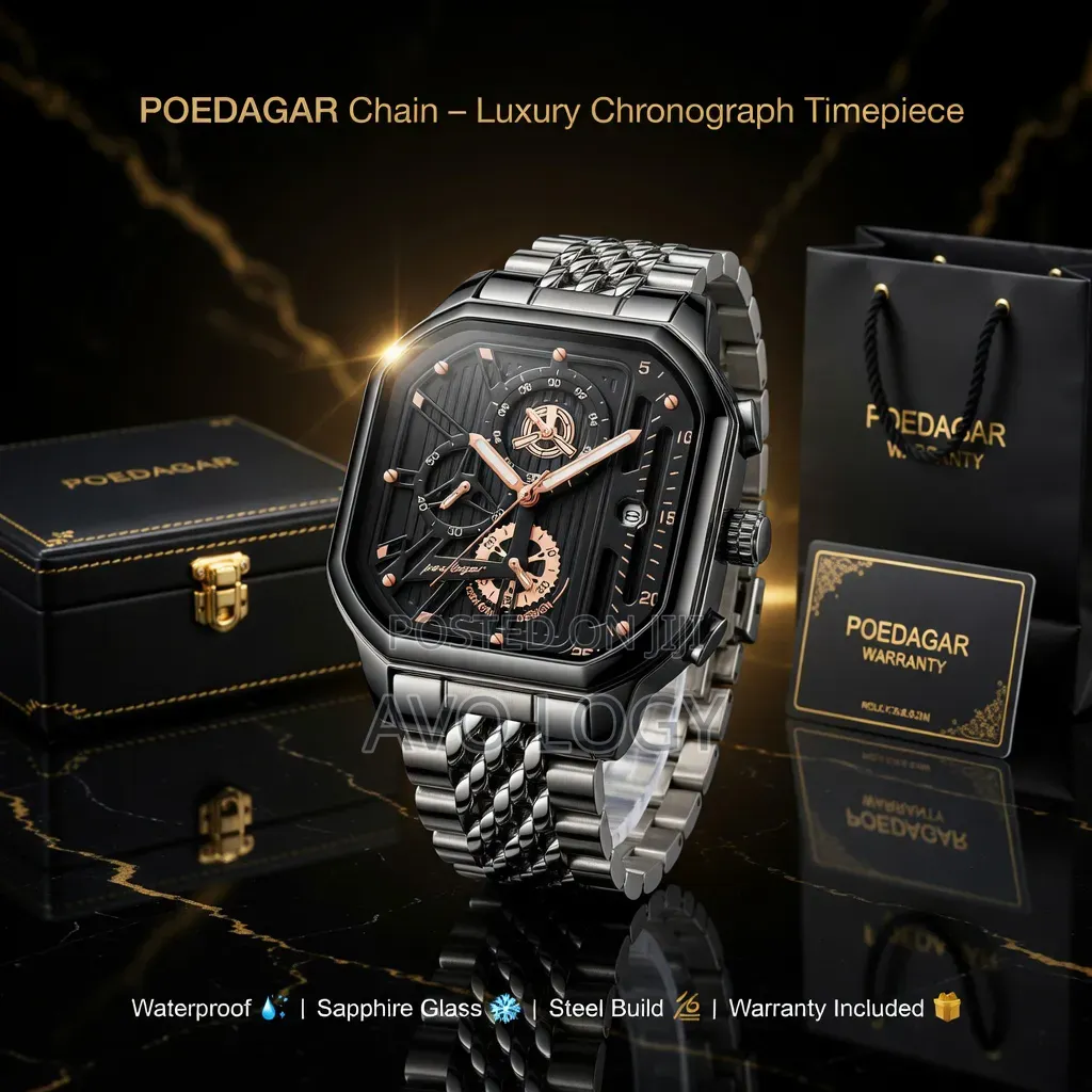 Luxury Poedagar Chain Chronograph Watch | Sapphire Glass | Waterproo