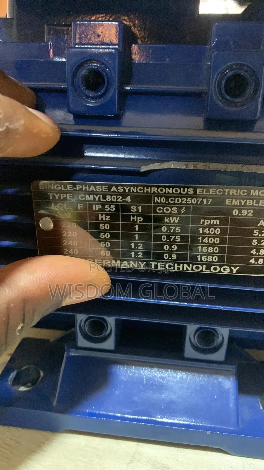 Original 1hp Electrical Motor 1400rpm