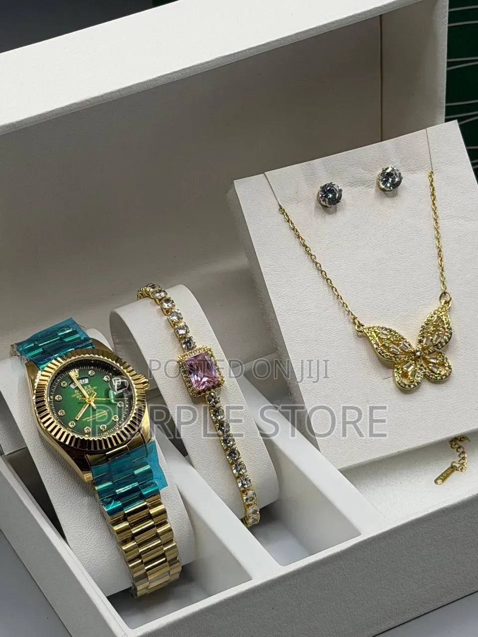 Rolex Ladies Watch, Bracelet, Necklace and Earrings Set in Gold 