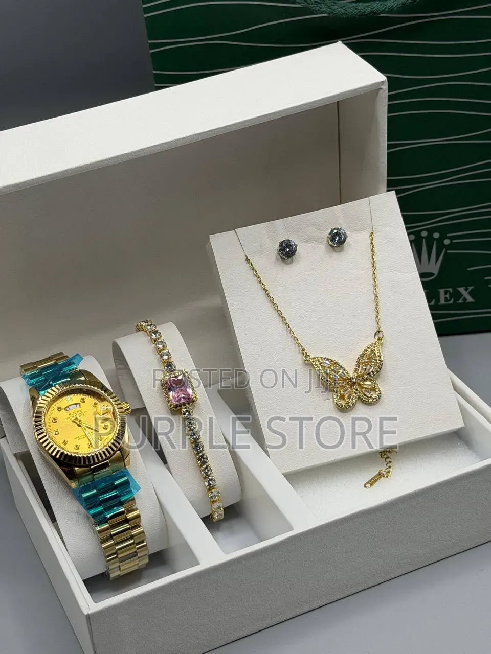 Rolex Ladies Watch, Bracelet, Necklace and Earrings Set in Gold 