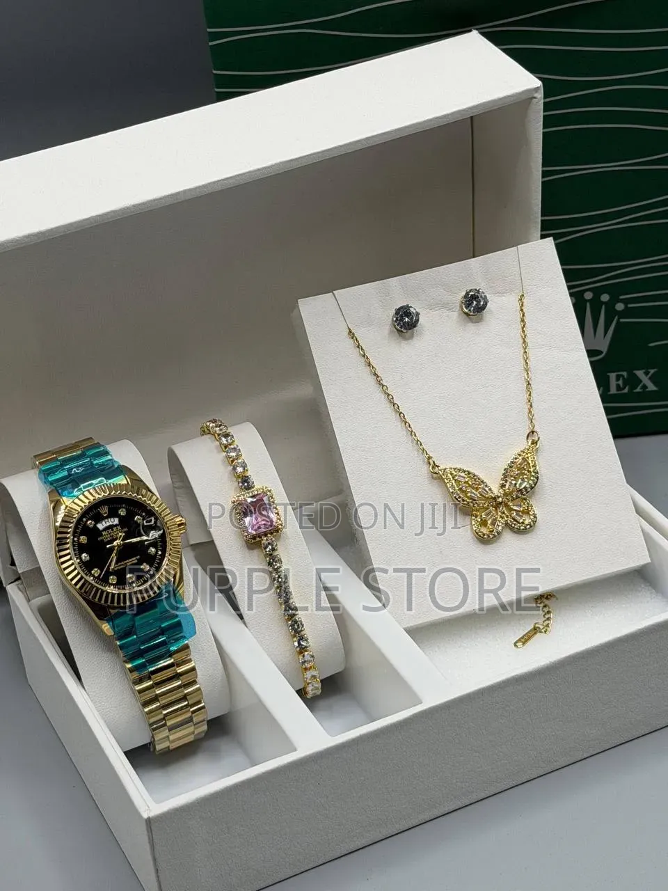 Rolex Ladies Watch, Bracelet, Necklace and Earrings Set in Gold 
