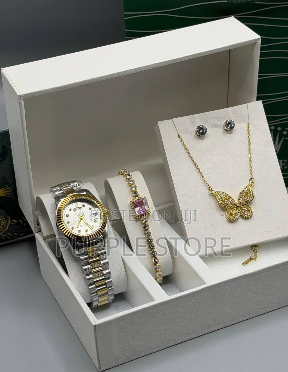 Rolex Ladies Siiver Watch, Bracelet, Necklace and Earrings-Set 