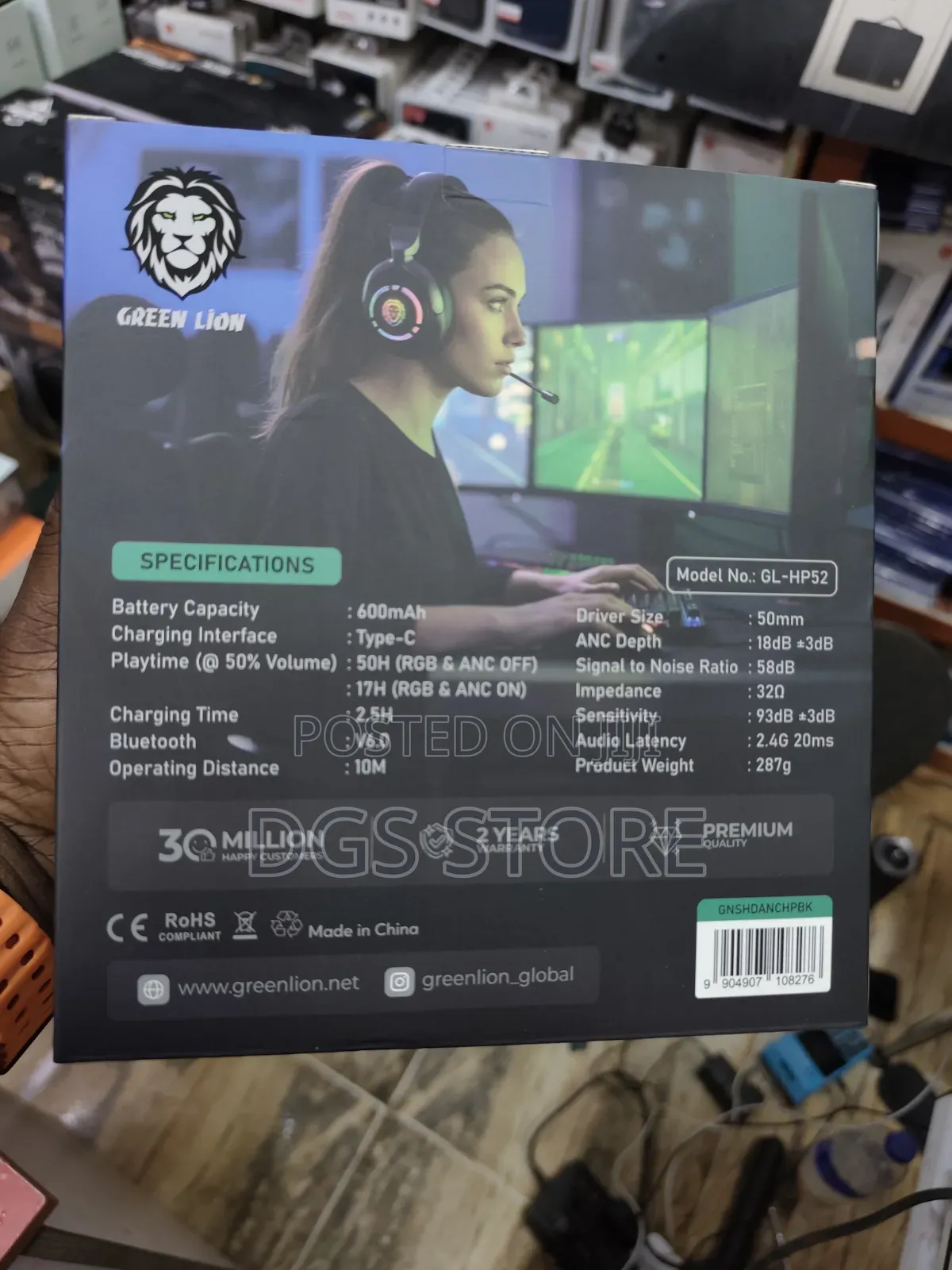 Green Lion Shadow Anc Gaming Wireless Wired Headphone