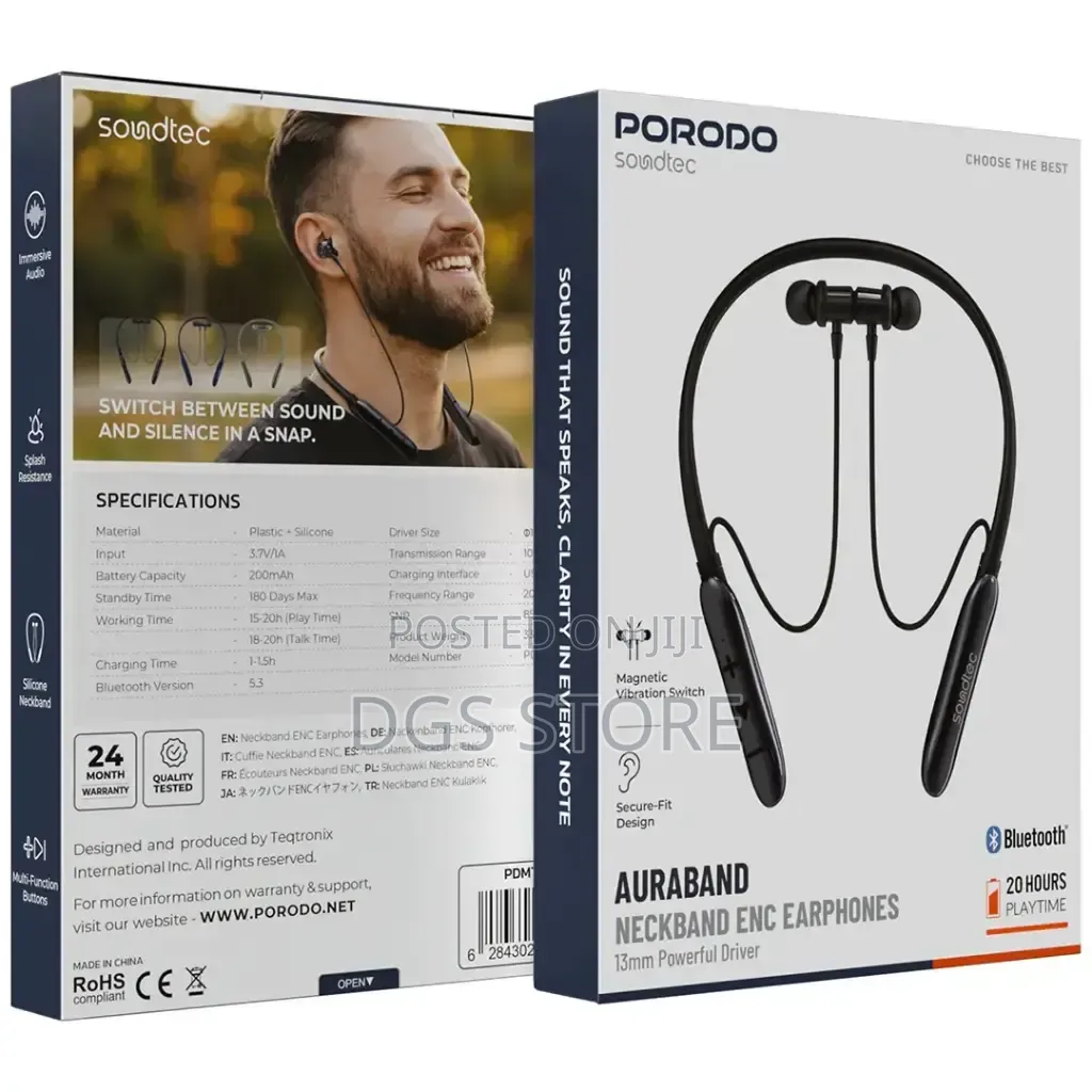 Porodo Auraband Neckband Enc Bluetooth Earphone