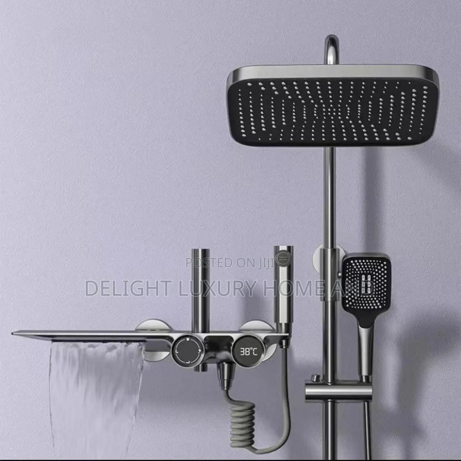 Gray Thermostatic Waterfall Shower