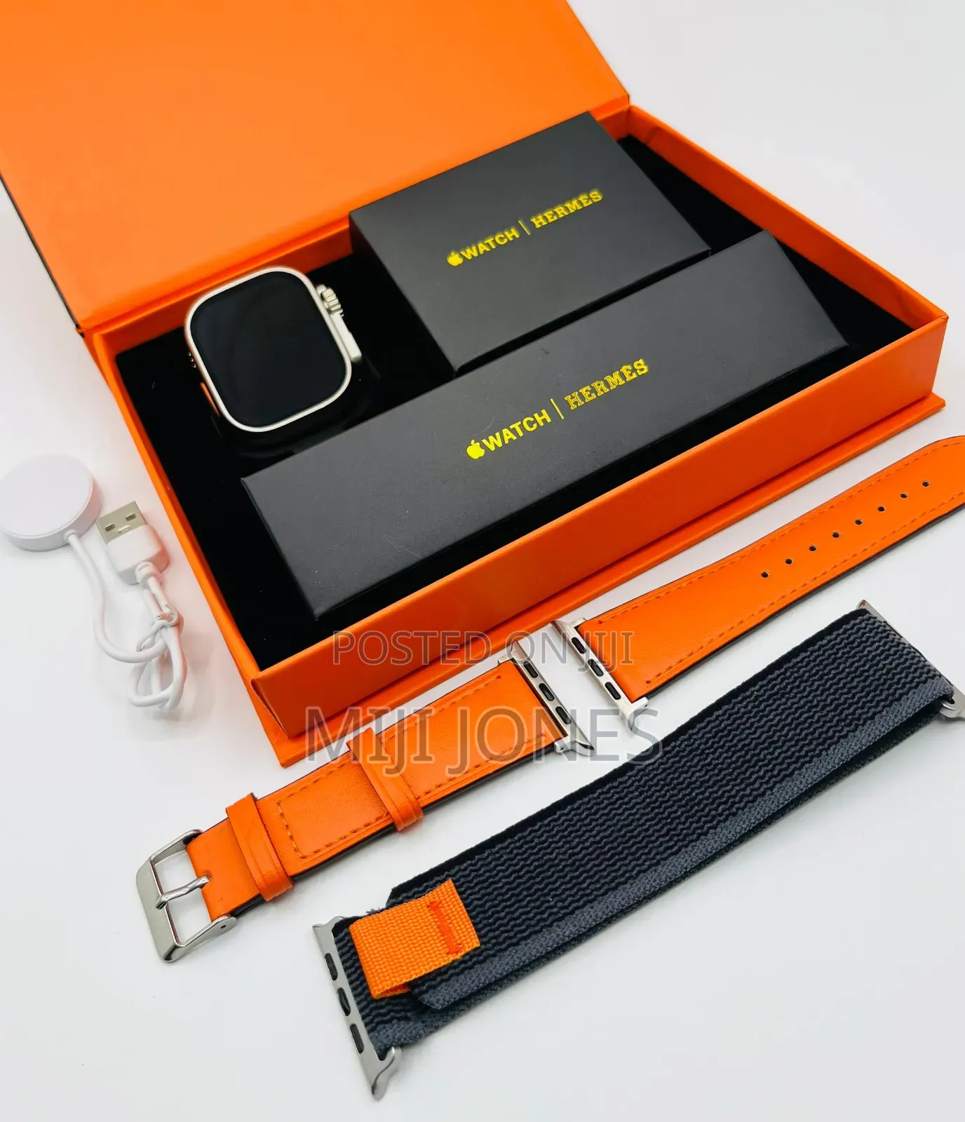 Hermes Style Smartwatch | Leather + Rubber Straps | Magnetic Charger