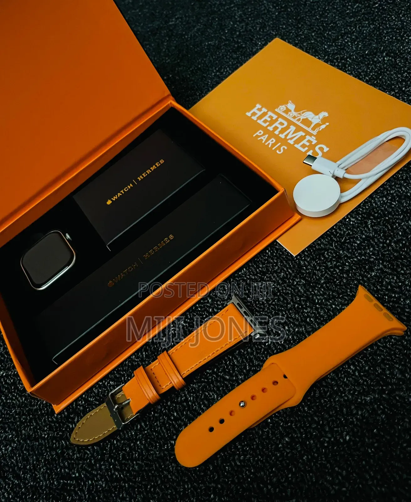 Hermes Style Smartwatch | Leather + Rubber Straps | Magnetic Charger