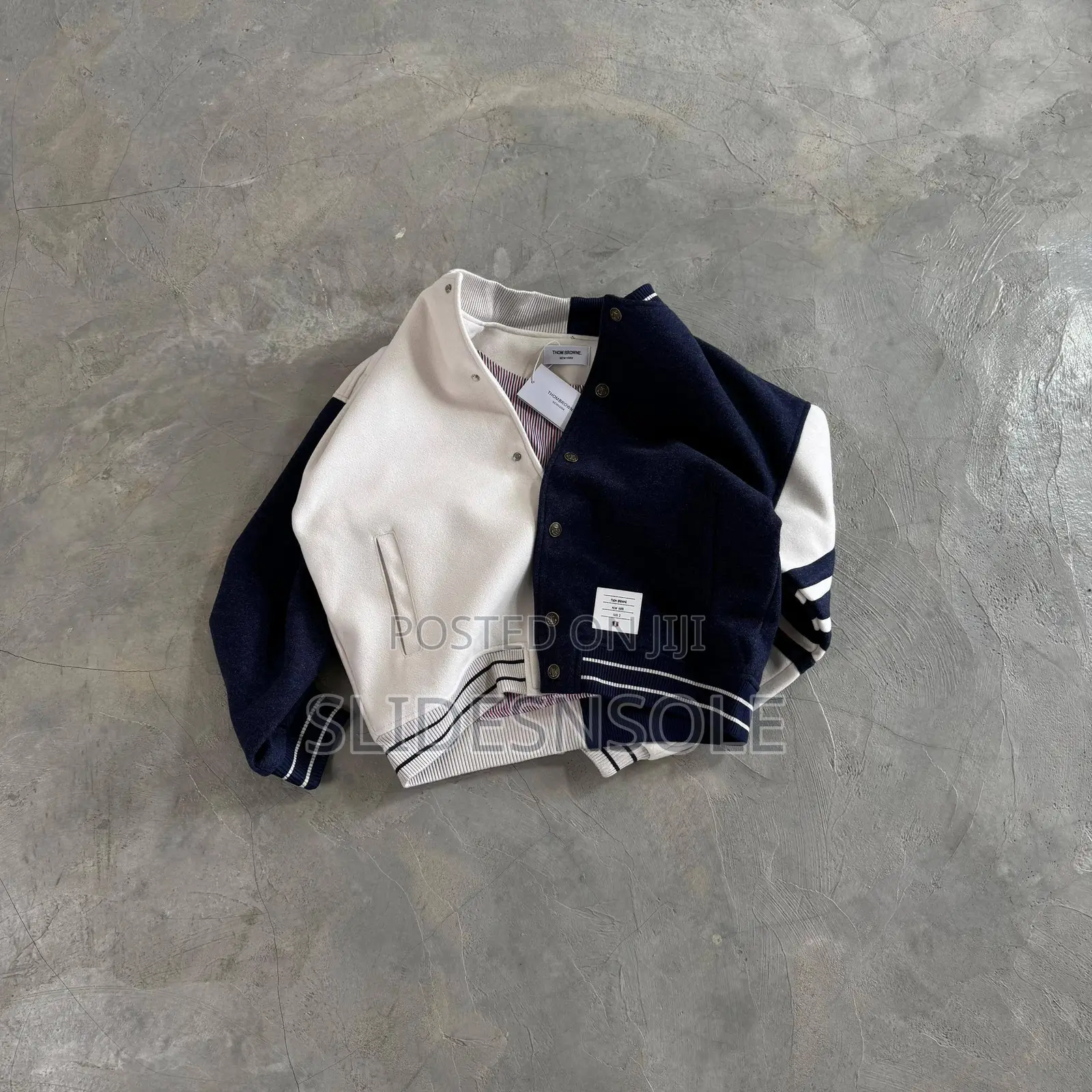 Thom Browne Half-and-Half Varsity Jacket.