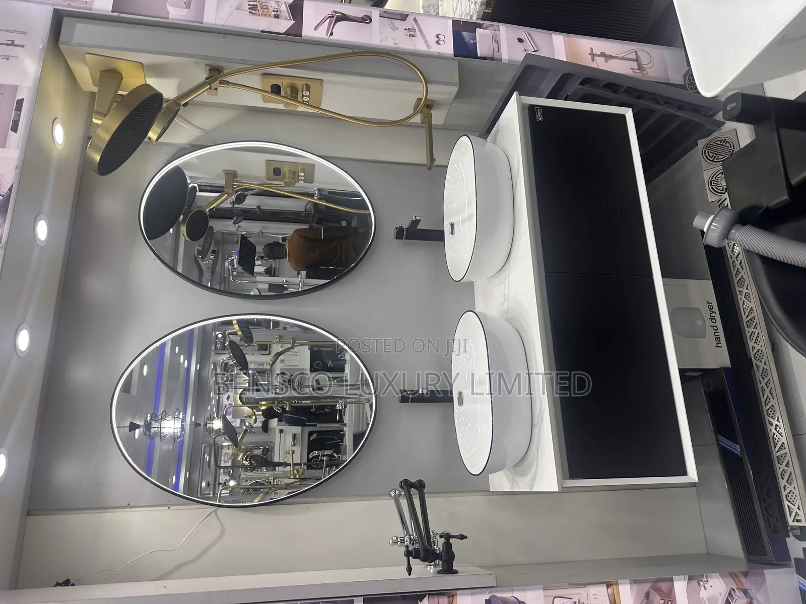 Black and Gold Luxury Cabinet With Led Oval Mirror