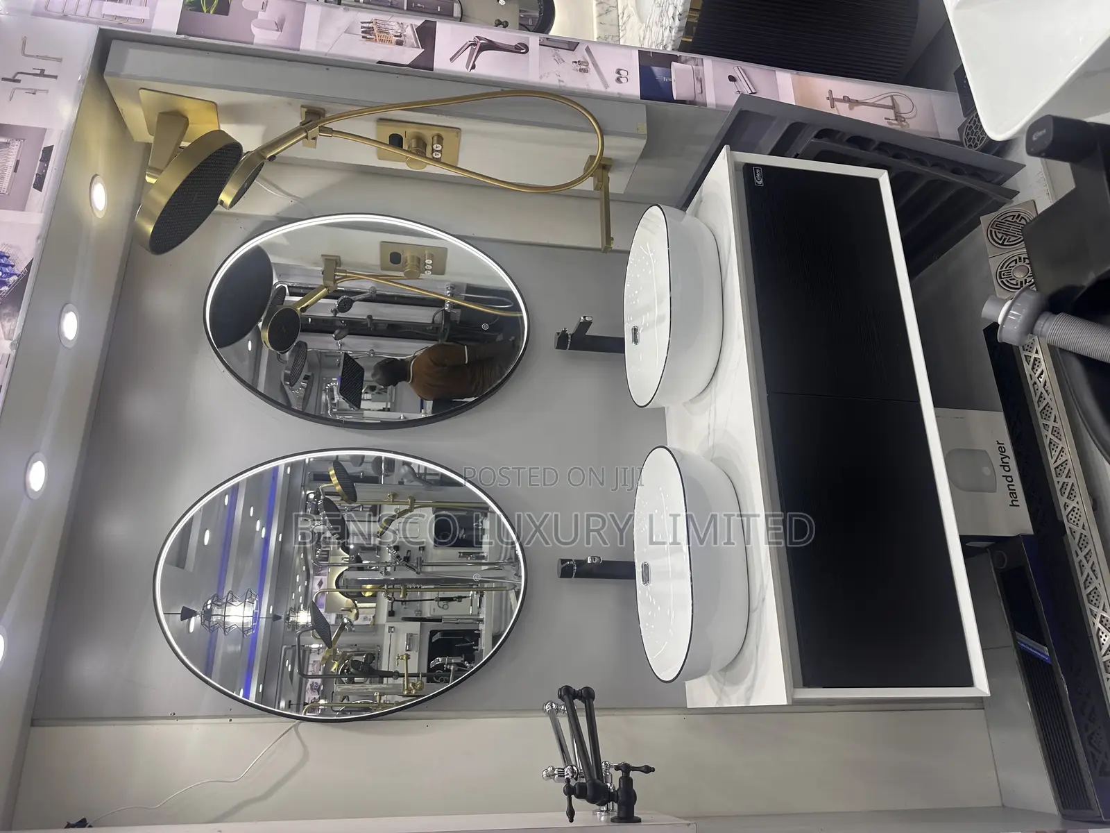 Black and Gold Luxury Cabinet With Led Oval Mirror