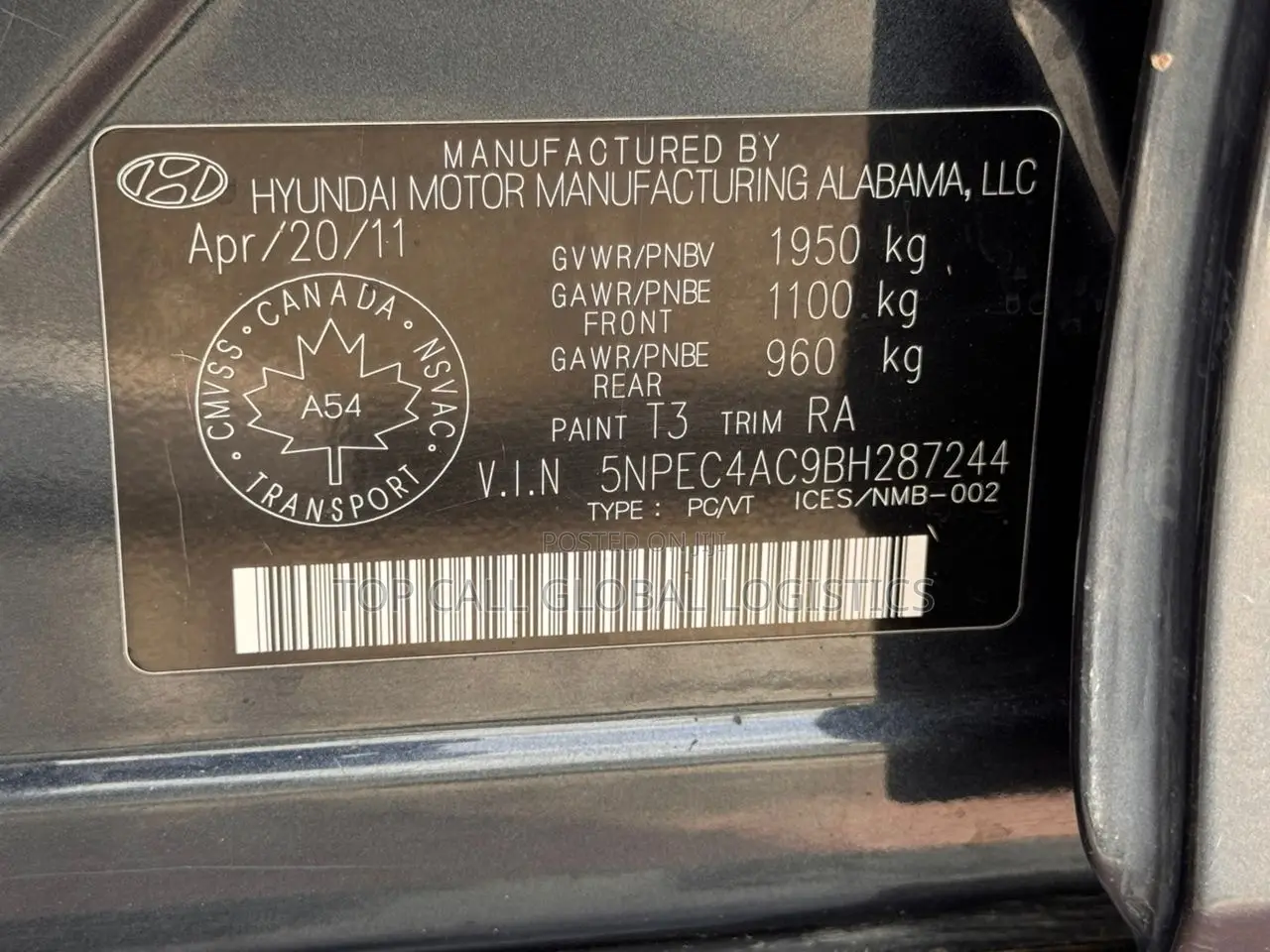 Hyundai Sonata Limited 2.0T Sedan (2.0L 4cyl 6A) 2011 Gray