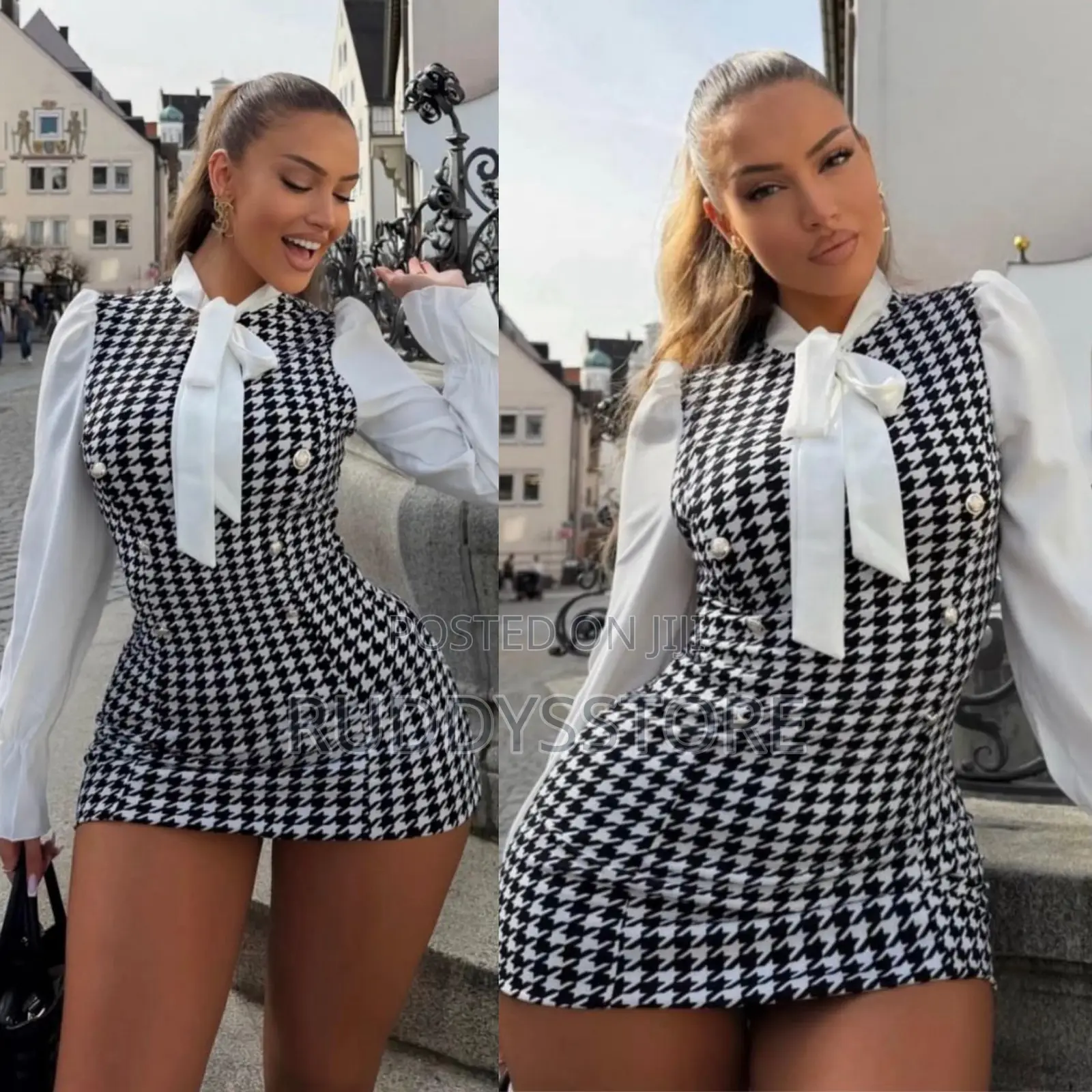 The Graceful Tie-Neck Flounce Sleeve Dress