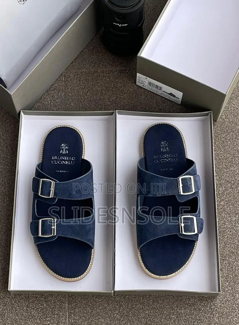 Brunello Cucinelli Navy Suede Crossover Sandals