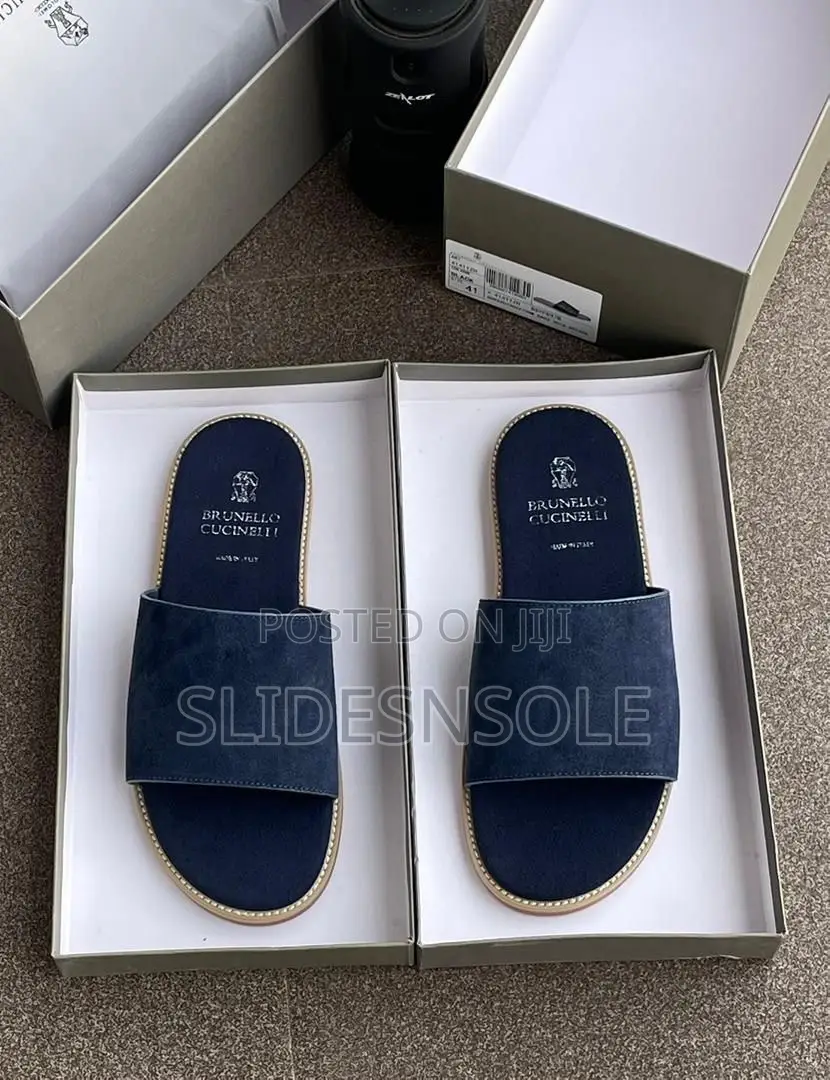 Brunello Cucinelli Navy Suede Crossover Sandals