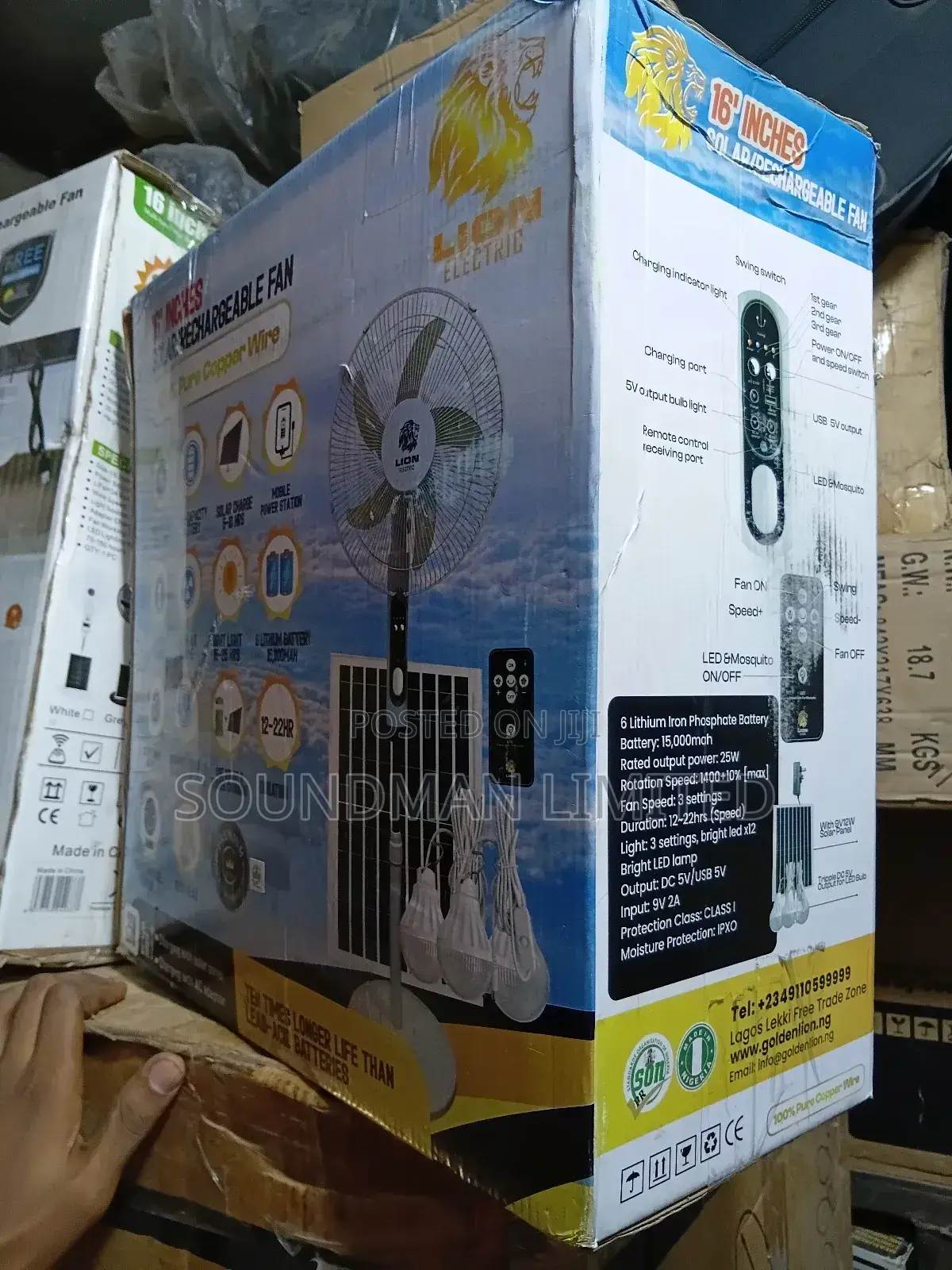 Lion Electric Solar Rechargeable Fan With Solar Panel