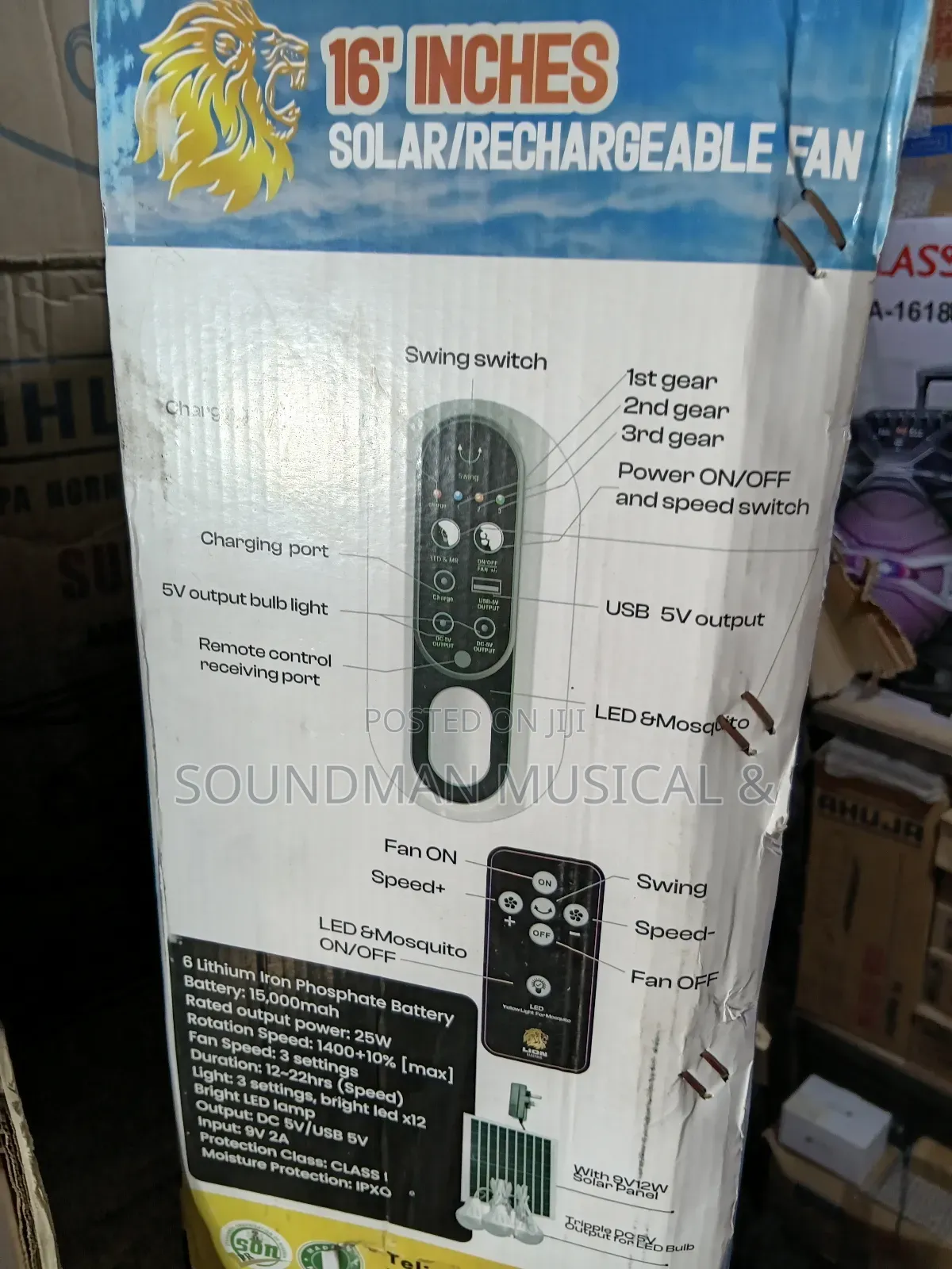 Lion Electric Solar Rechargeable Fan With Solar Panel