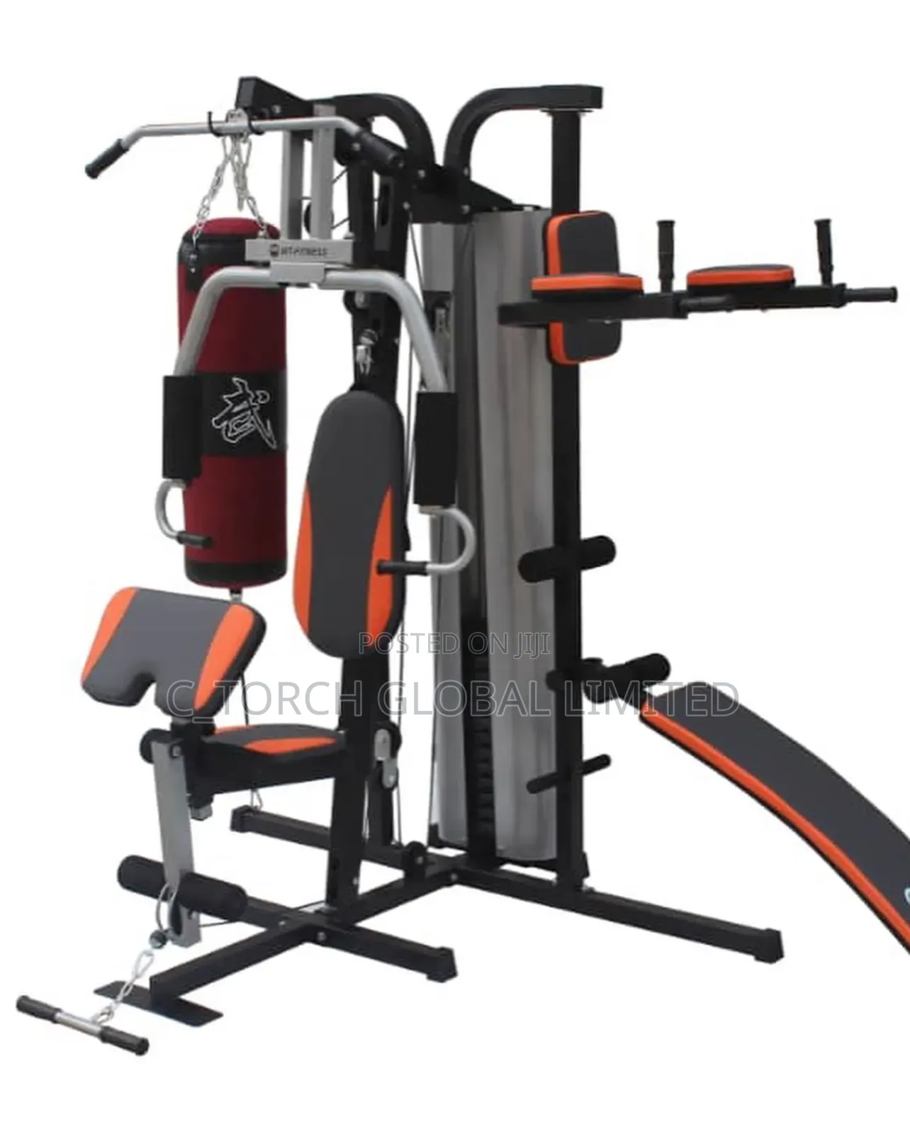 3-Station Multi-Gym With a Punching Bag and Sit-Up Bench,