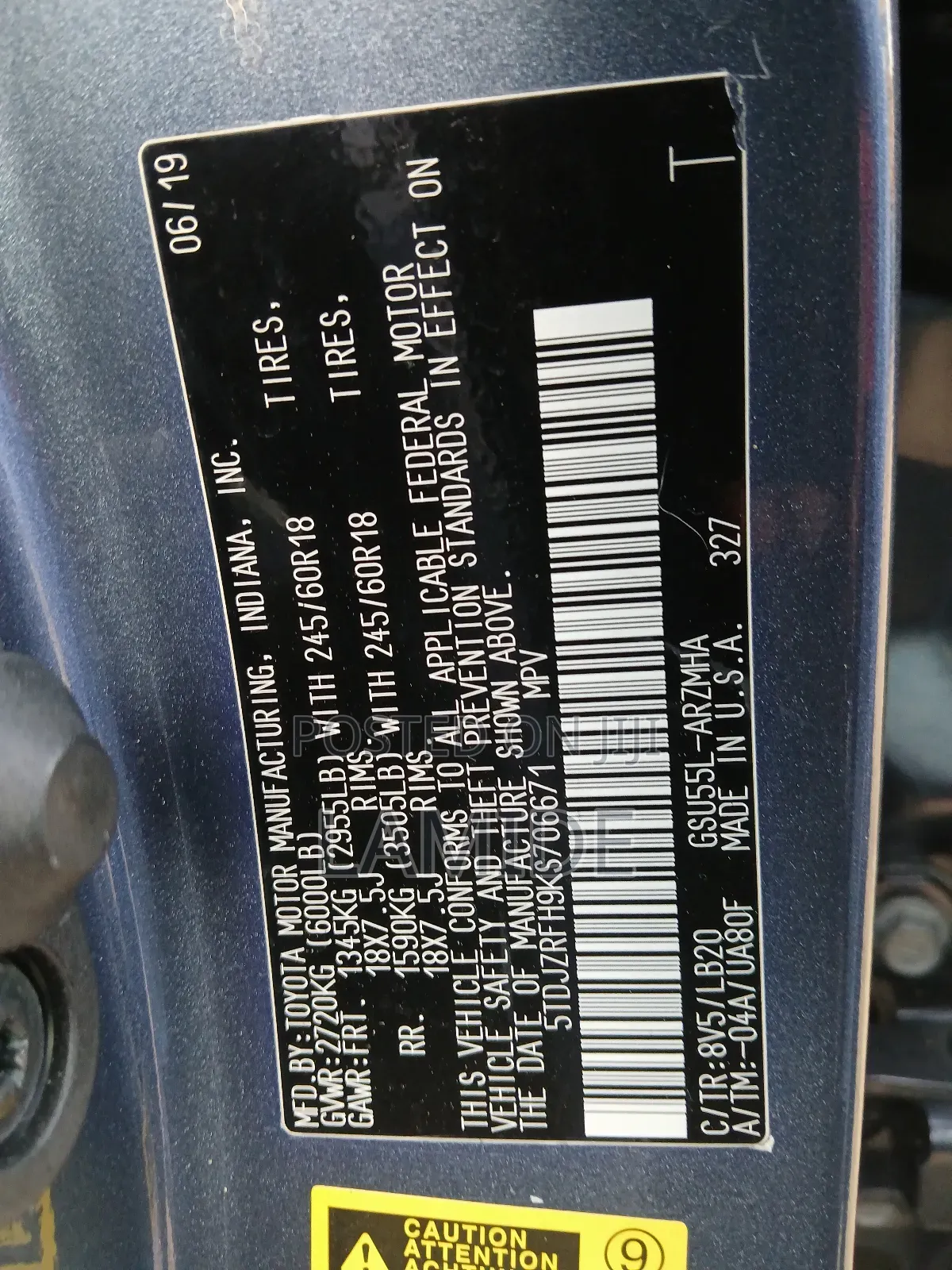 Toyota Highlander XLE 2019 Blue