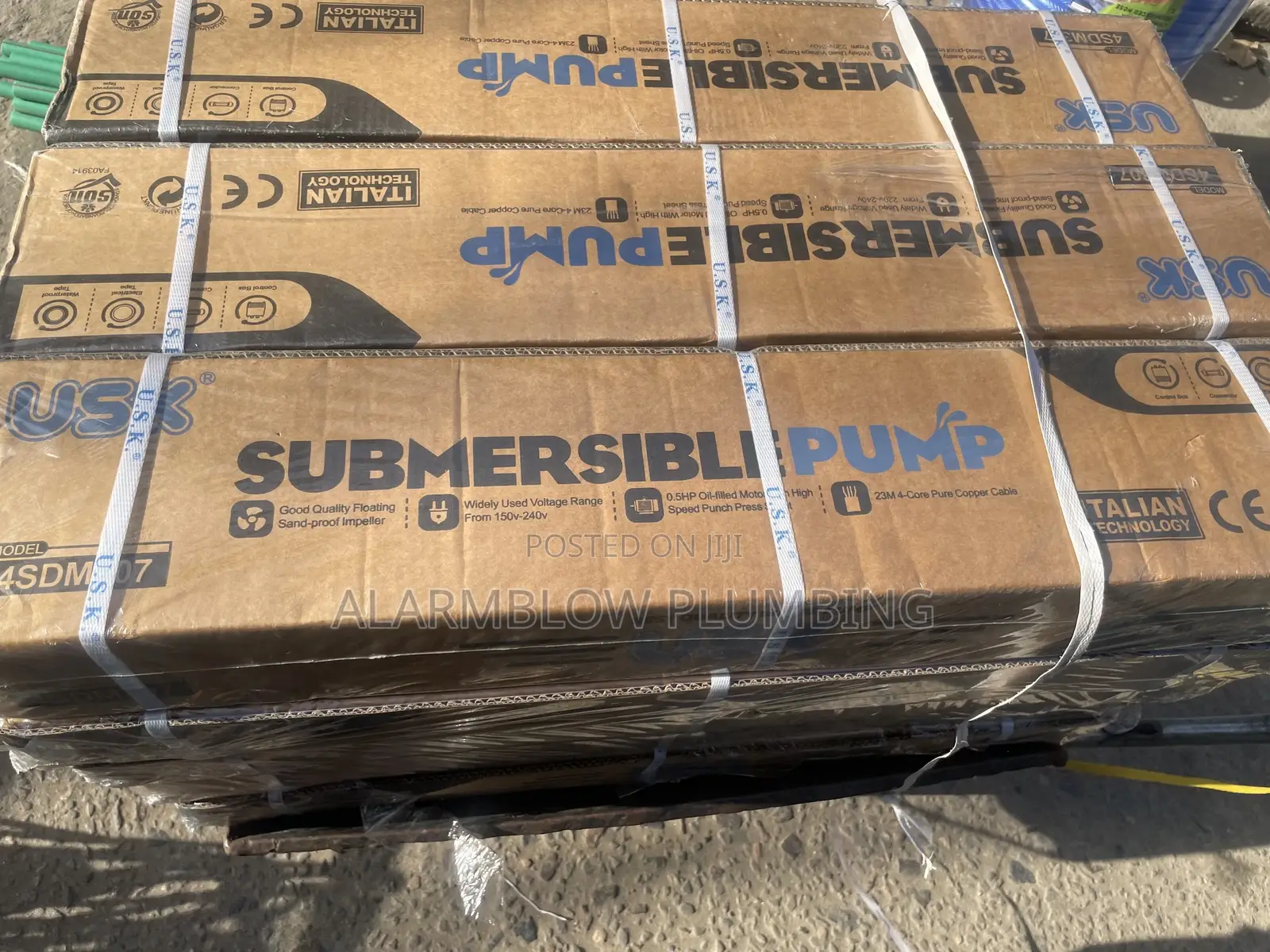 A 0.5hp U.S.K. Submersible Water Pump Featuring Italian Technology.