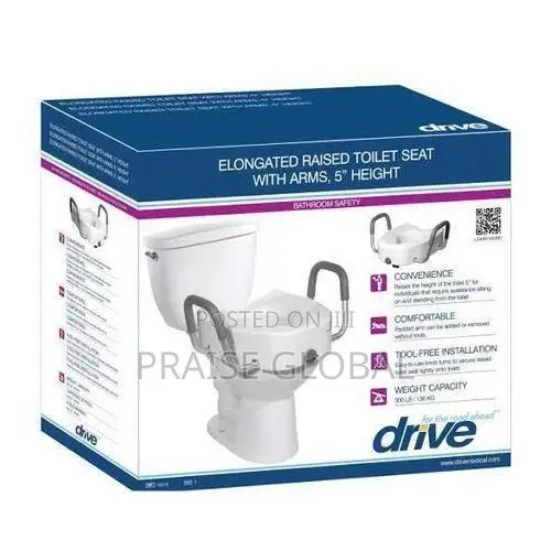 Drive Raised Toilet Seat Riser With Adjustable Arms - 5 Inch Elevated