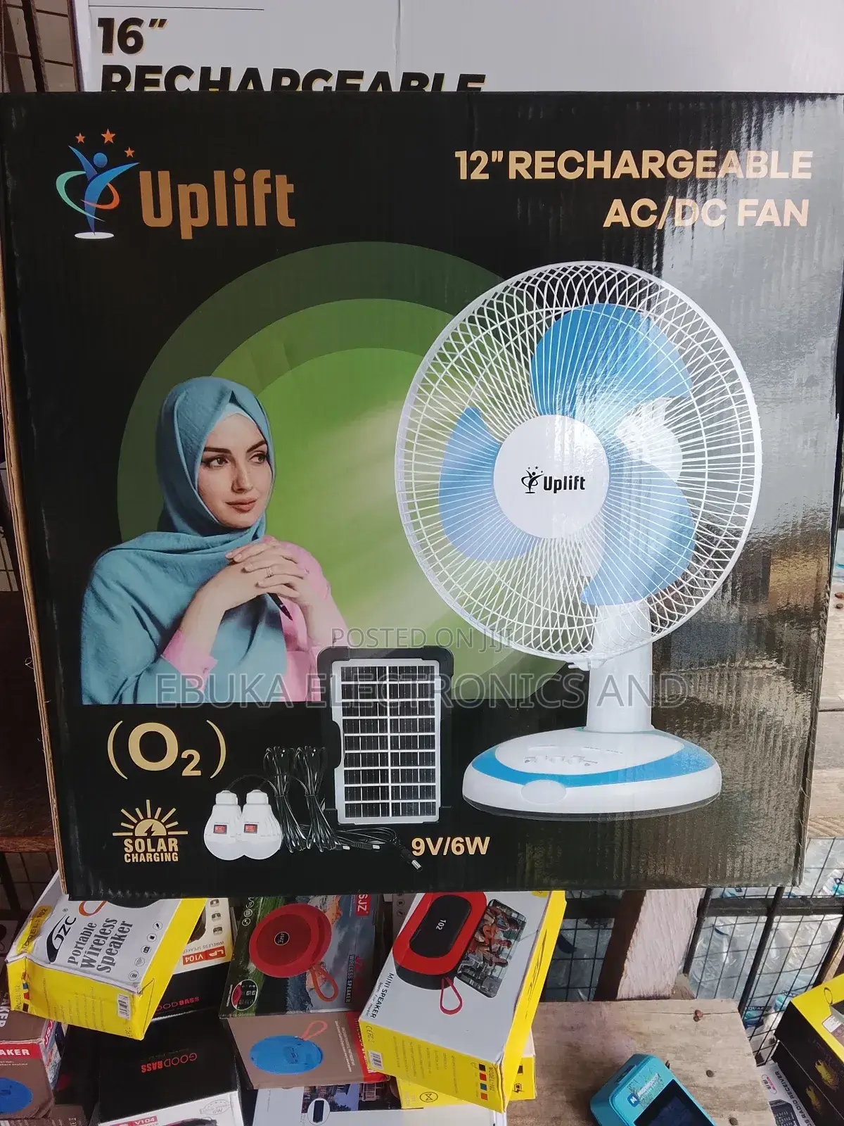 12 Inches Rechargeable Fan Ac and Dc Fan With Solar Panels and 2 Bulbs