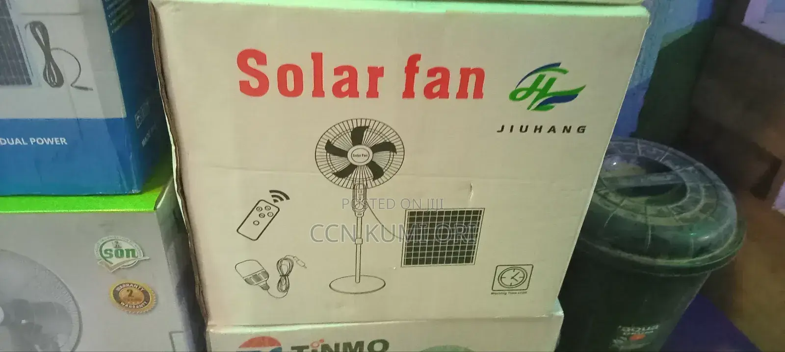 Jiuhang 16-Inch Solar Rechargeable Fan With Remote, Panels and Bulbs