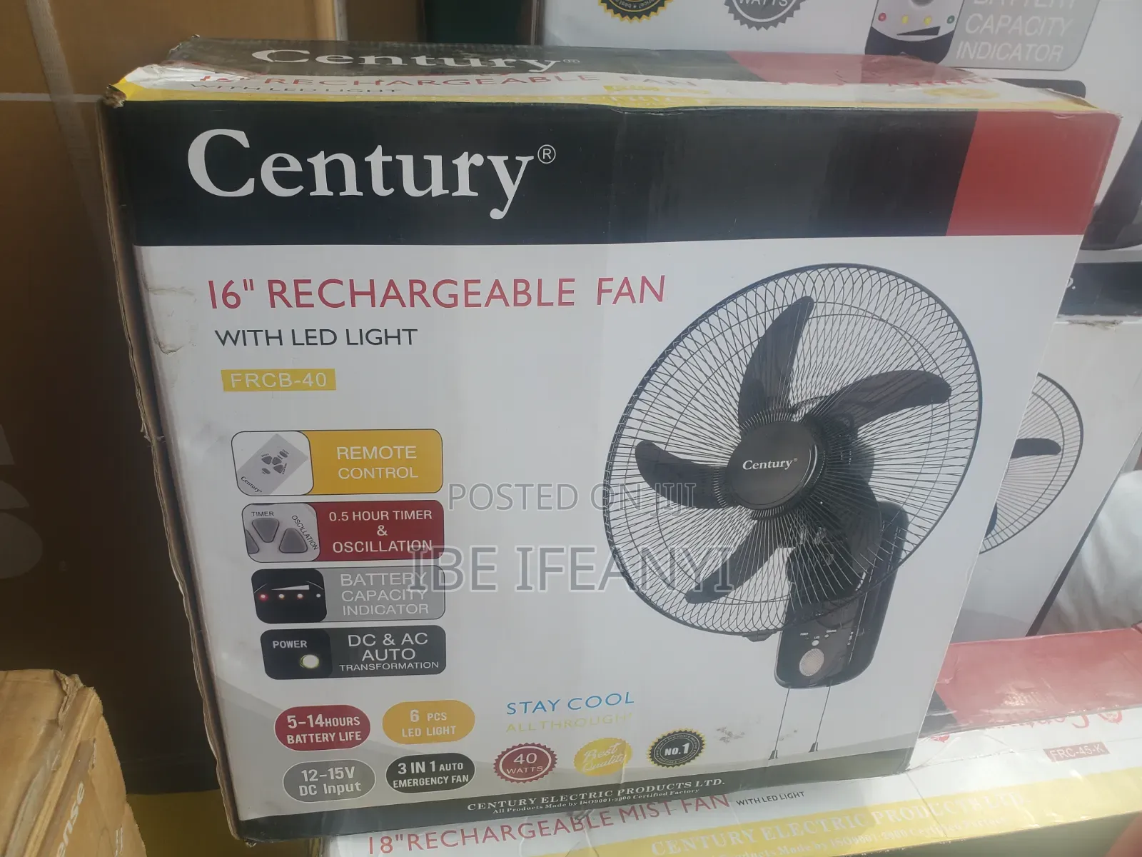 Century Rechargeable Wall Fan 16inch