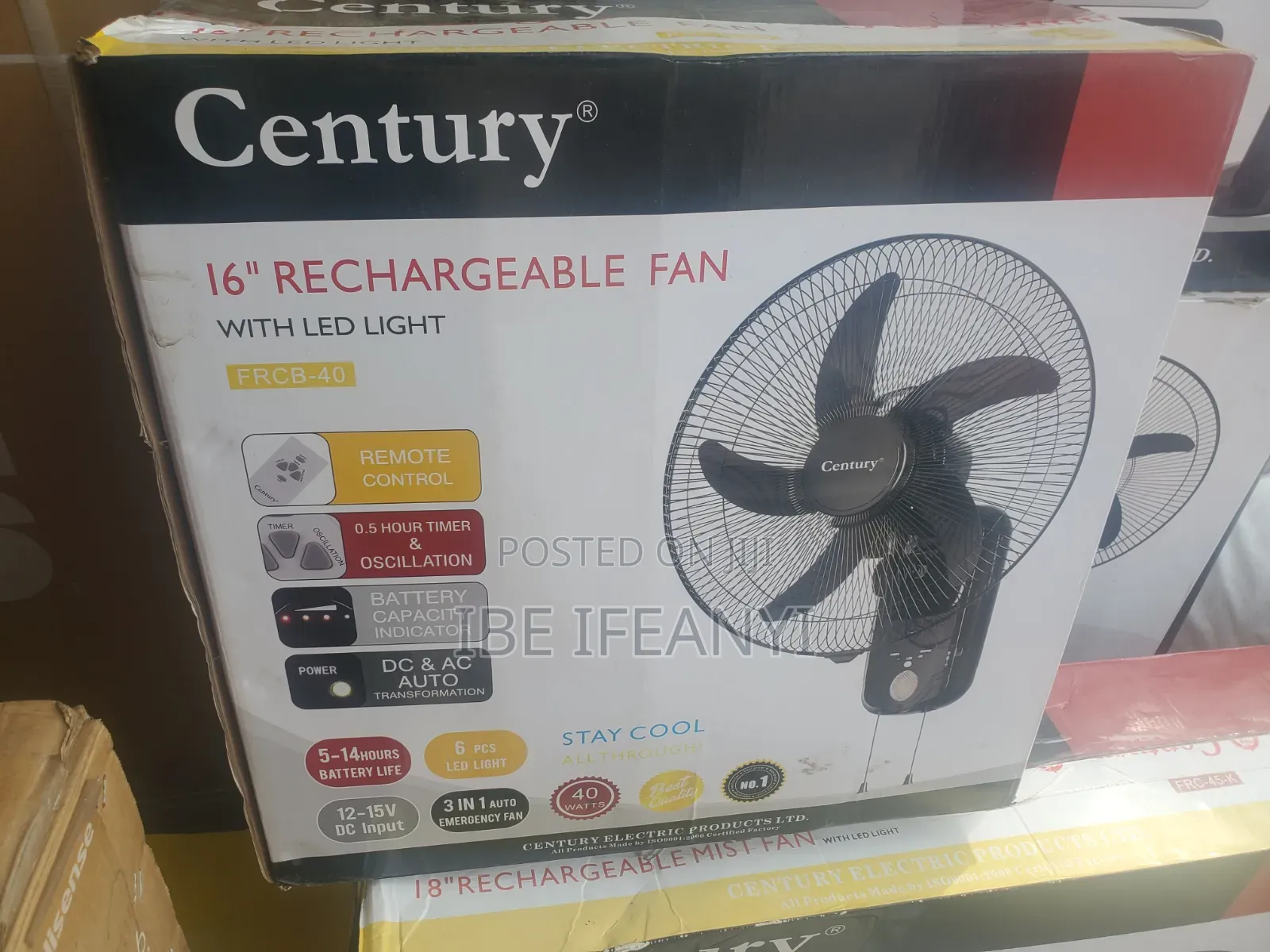 Century Rechargeable Wall Fan 16inch