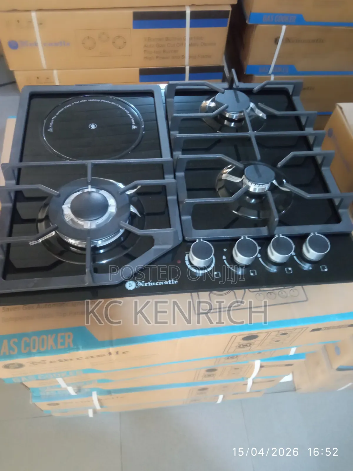 Gas Hob Glass 3 Burner Gas + 1 Electric