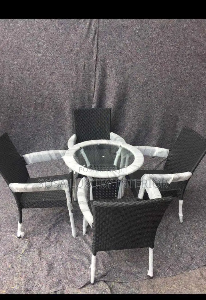 Modern Black Wicker Restaurant Table and Chairs Set