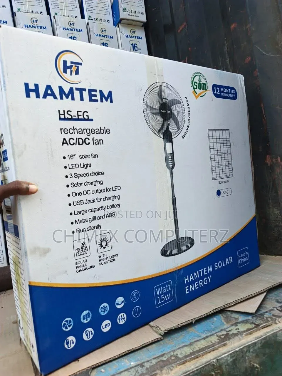 Hamtem 16" Rechargeable Ac/Dc Solar Fan With Solar Panel