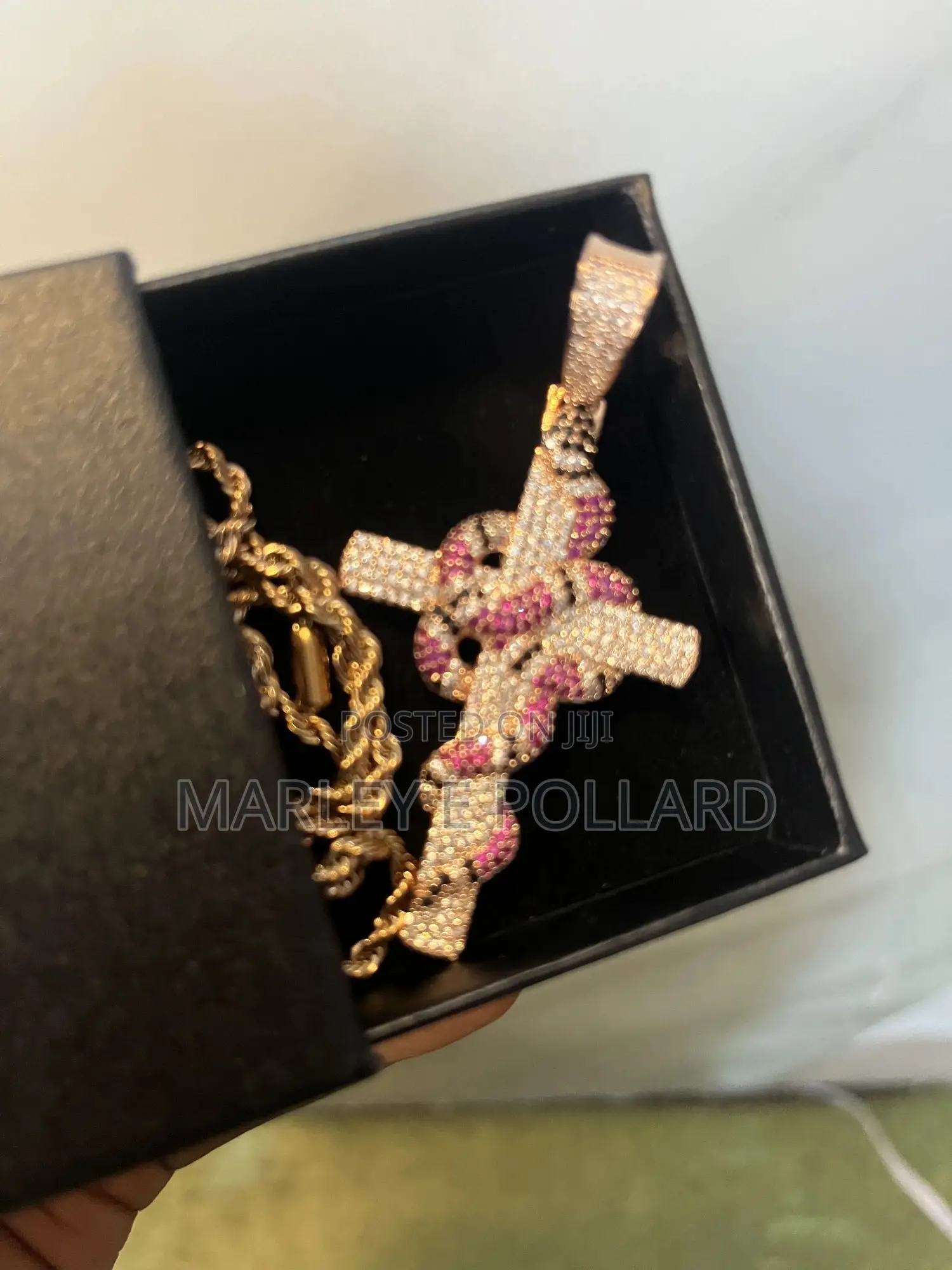 Carbon Diamond A+ Iced Out Stones Pendant Rope Necklace Rose Gold
