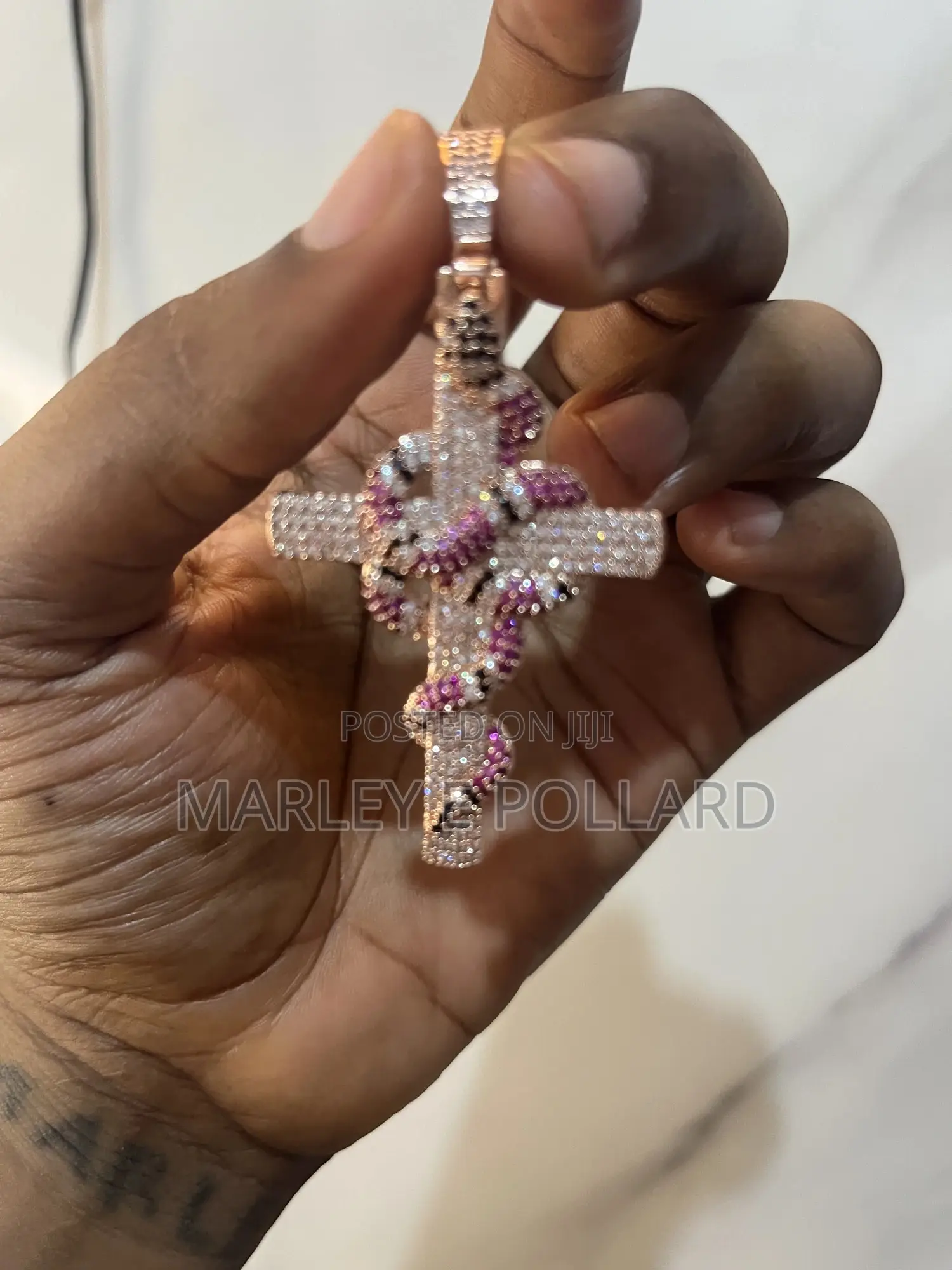 Carbon Diamond A+ Iced Out Stones Pendant Rope Necklace Rose Gold