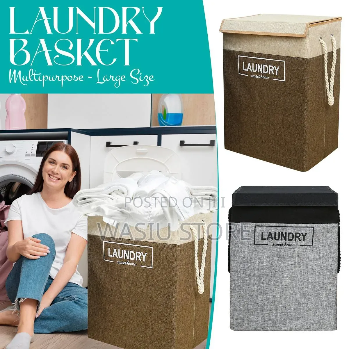 Foldable Polyester Laundry Hamper With a Lid