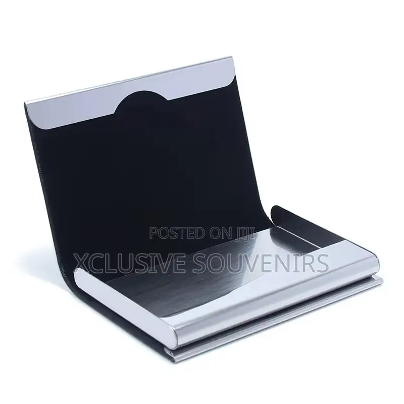 Men Luxury Leather Magnetic Lock Stainless Steel Card Holder Black