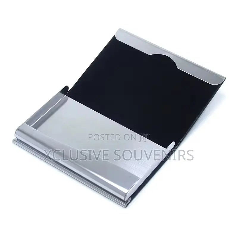 Men Luxury Leather Magnetic Lock Stainless Steel Card Holder Black