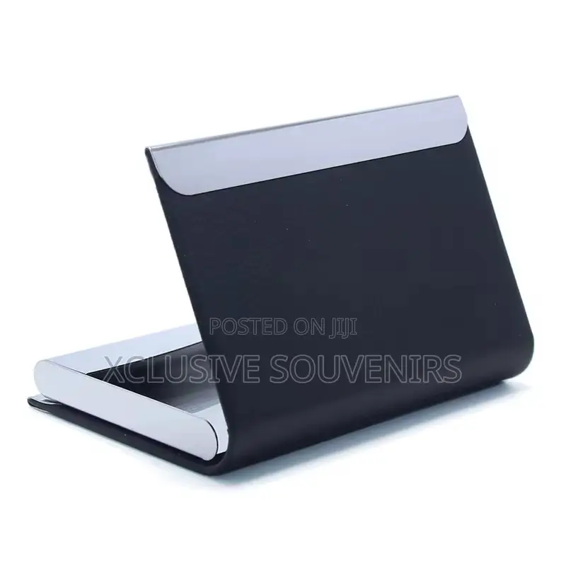 Men Luxury Leather Magnetic Lock Stainless Steel Card Holder Black
