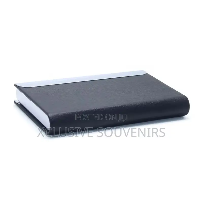 Men Luxury Leather Magnetic Lock Stainless Steel Card Holder Black