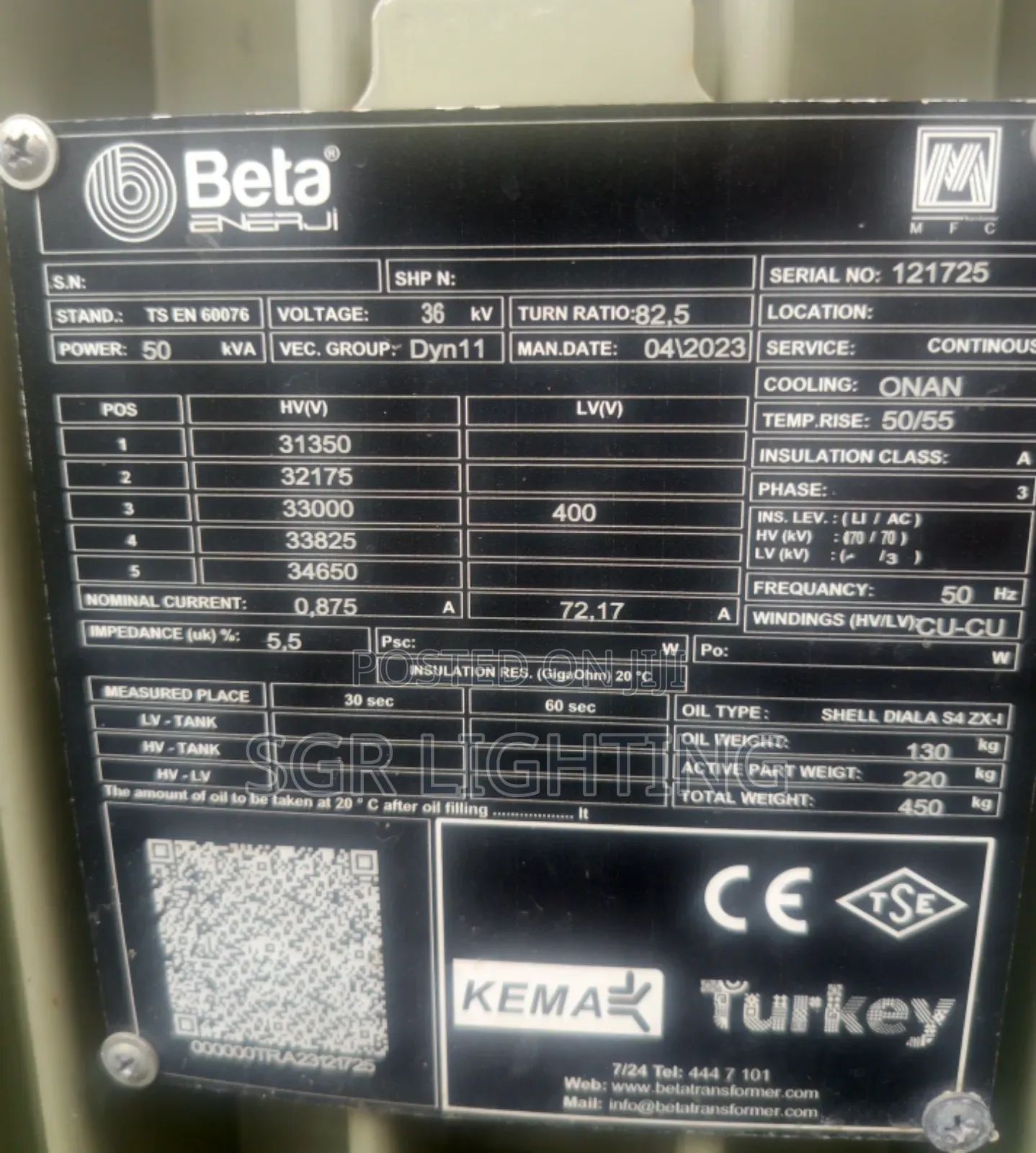 50kva 33kv/415v Beta Transformer 36kv
